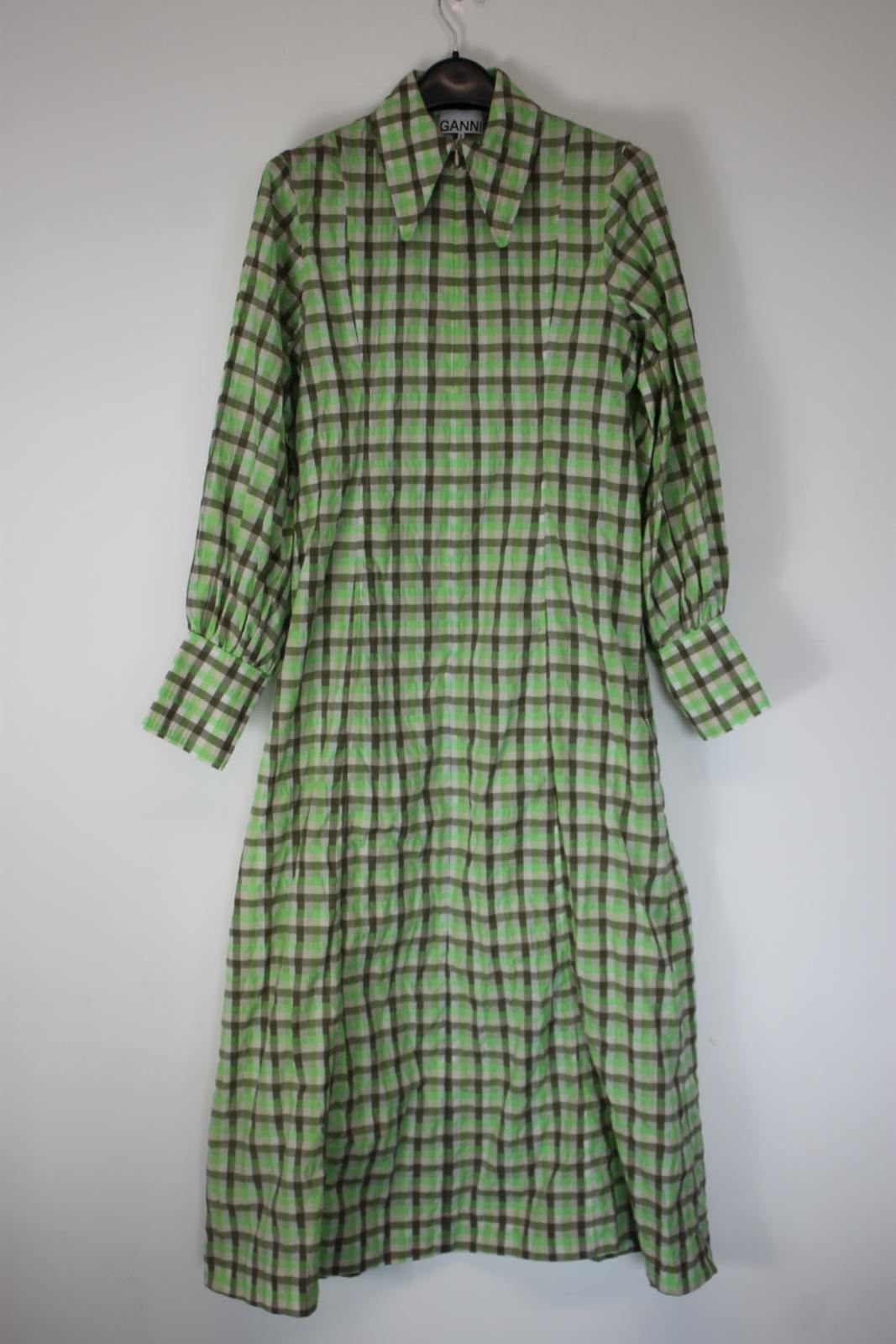 GANNI Ladies Green/White/Grey Check Cotton Long Maxi Shirt Dress EU34 –  Fashion Outlet by Stuff U Sell