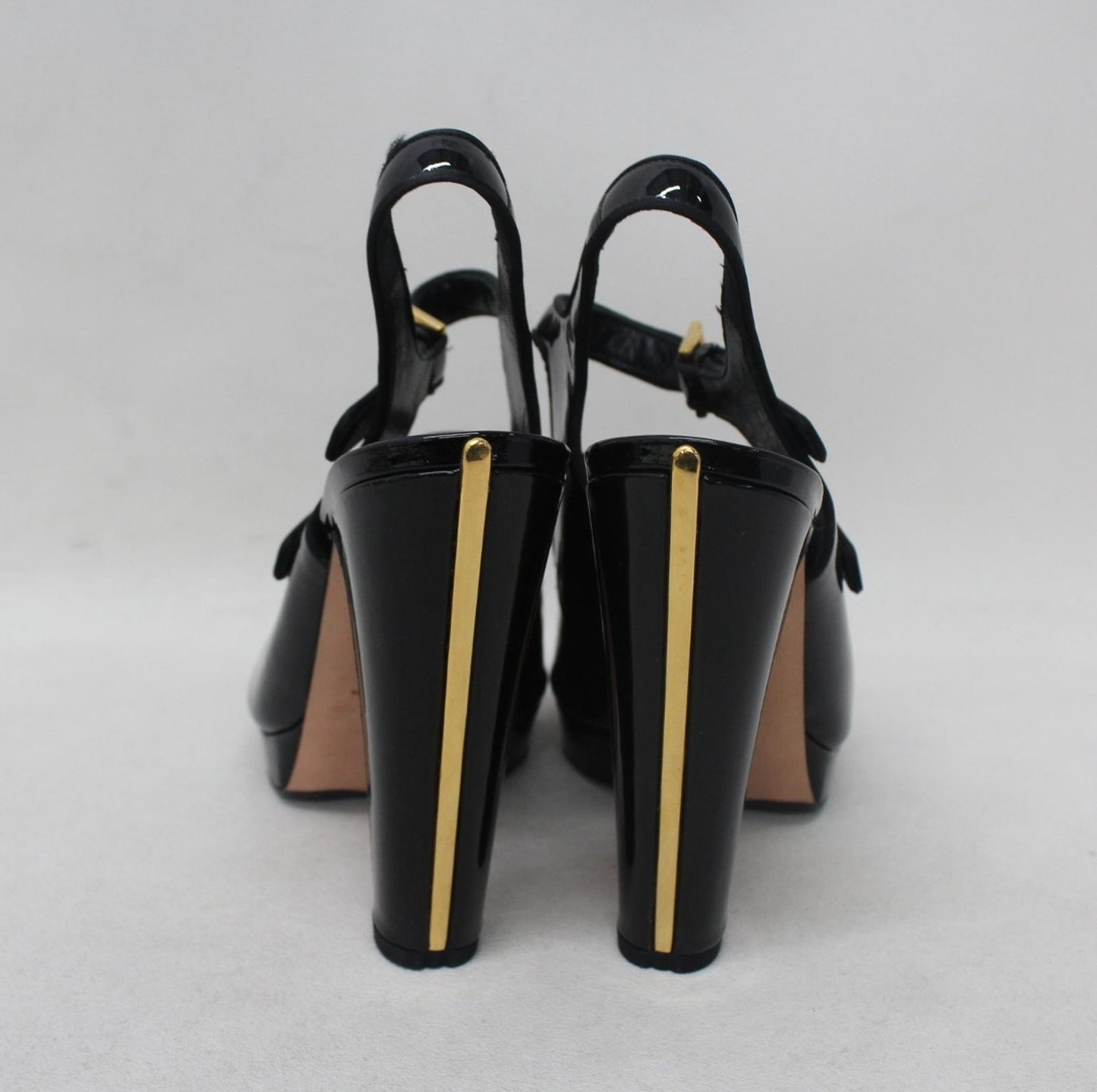 ALEXANDER MCQUEEN Ladies Black Patent Leather Block Heel Sandals EU40 UK7 NEW