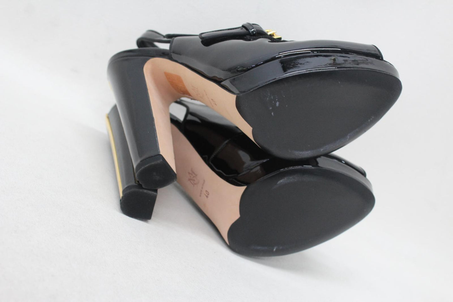 ALEXANDER MCQUEEN Ladies Black Patent Leather Block Heel Sandals EU40 UK7 NEW