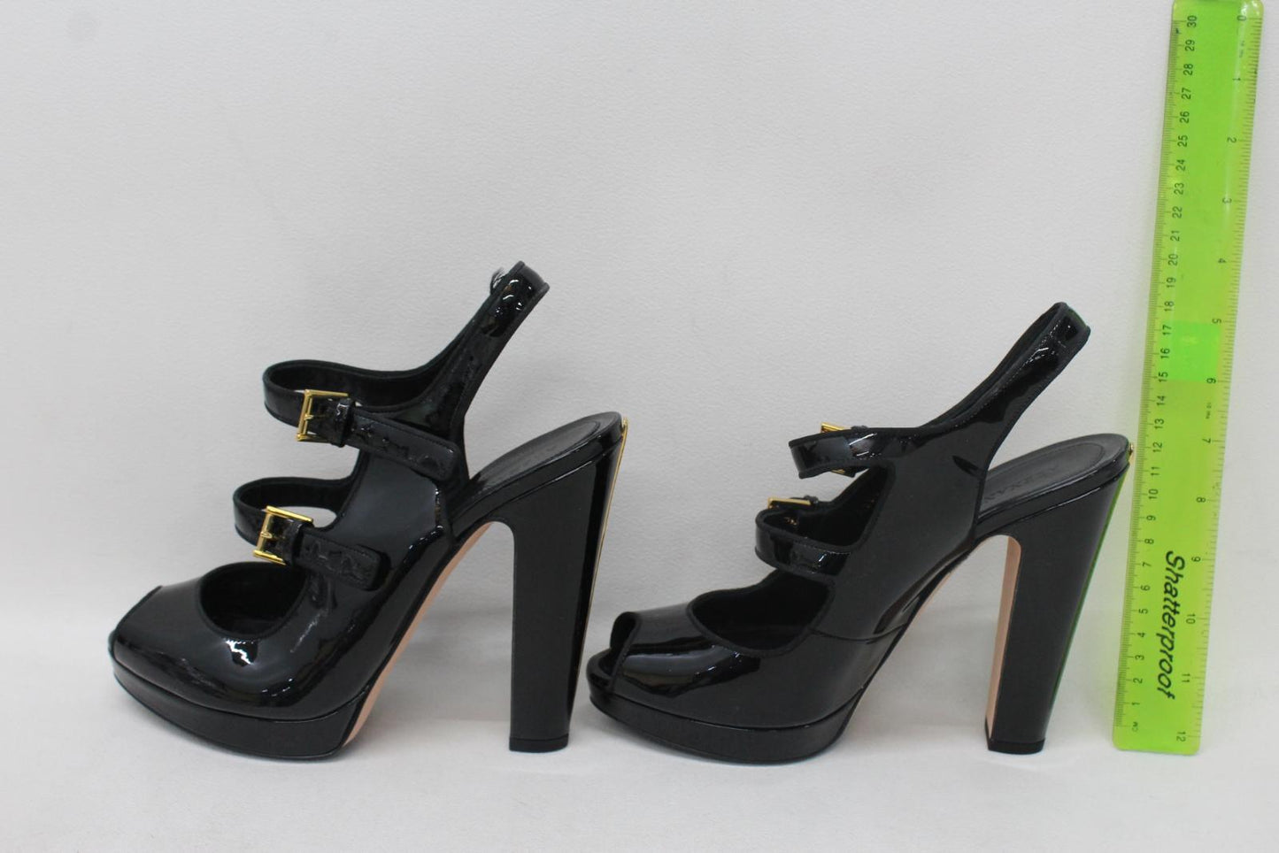 ALEXANDER MCQUEEN Ladies Black Patent Leather Block Heel Sandals EU40 UK7 NEW