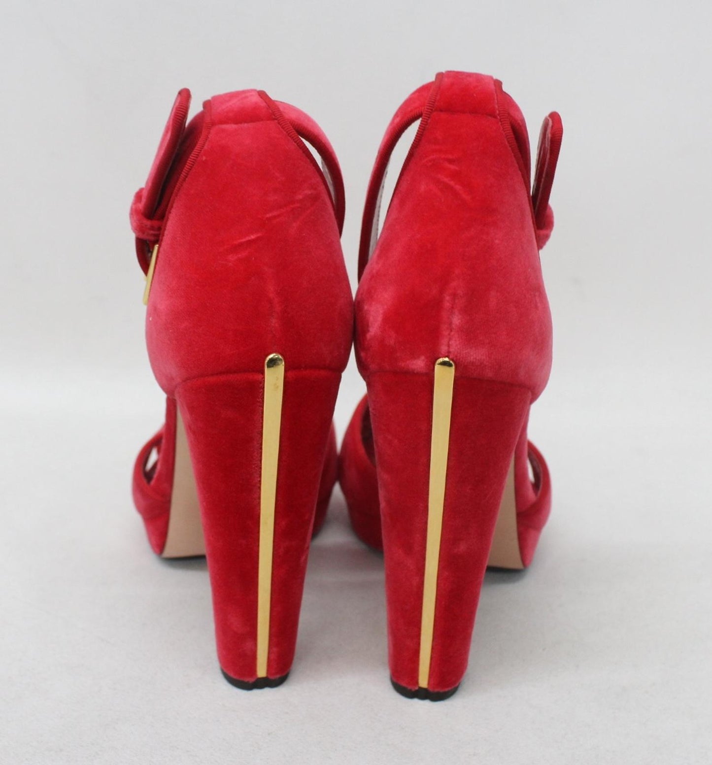 ALEXANDER MCQUEEN Ladies Red Velvet Ankle Strap Heeled Sandals EU40 UK7 NEW