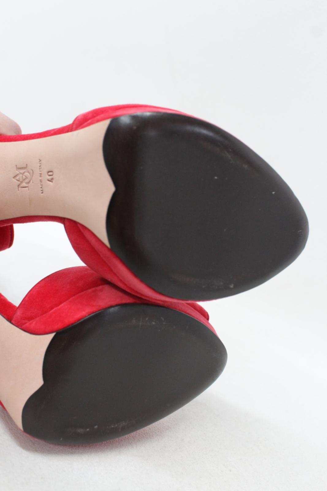 ALEXANDER MCQUEEN Ladies Red Velvet Ankle Strap Heeled Sandals EU40 UK7 NEW