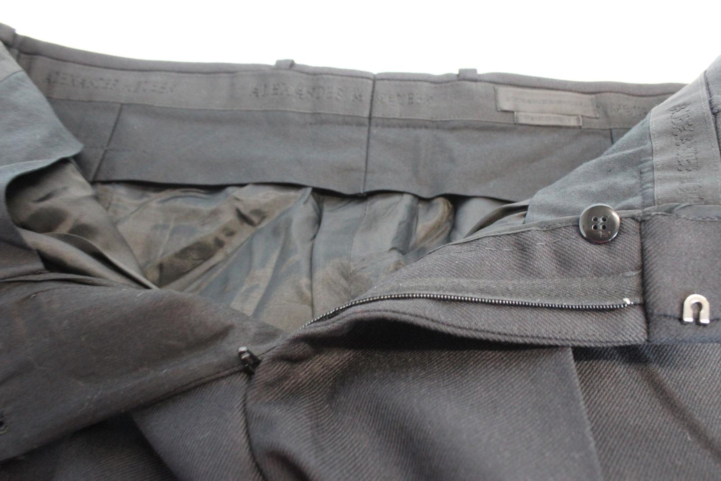 ALEXANDER McQUEEN Ladies Black Cropped Zip Fly Twill Wool Pants 48 W34 L24 NEW