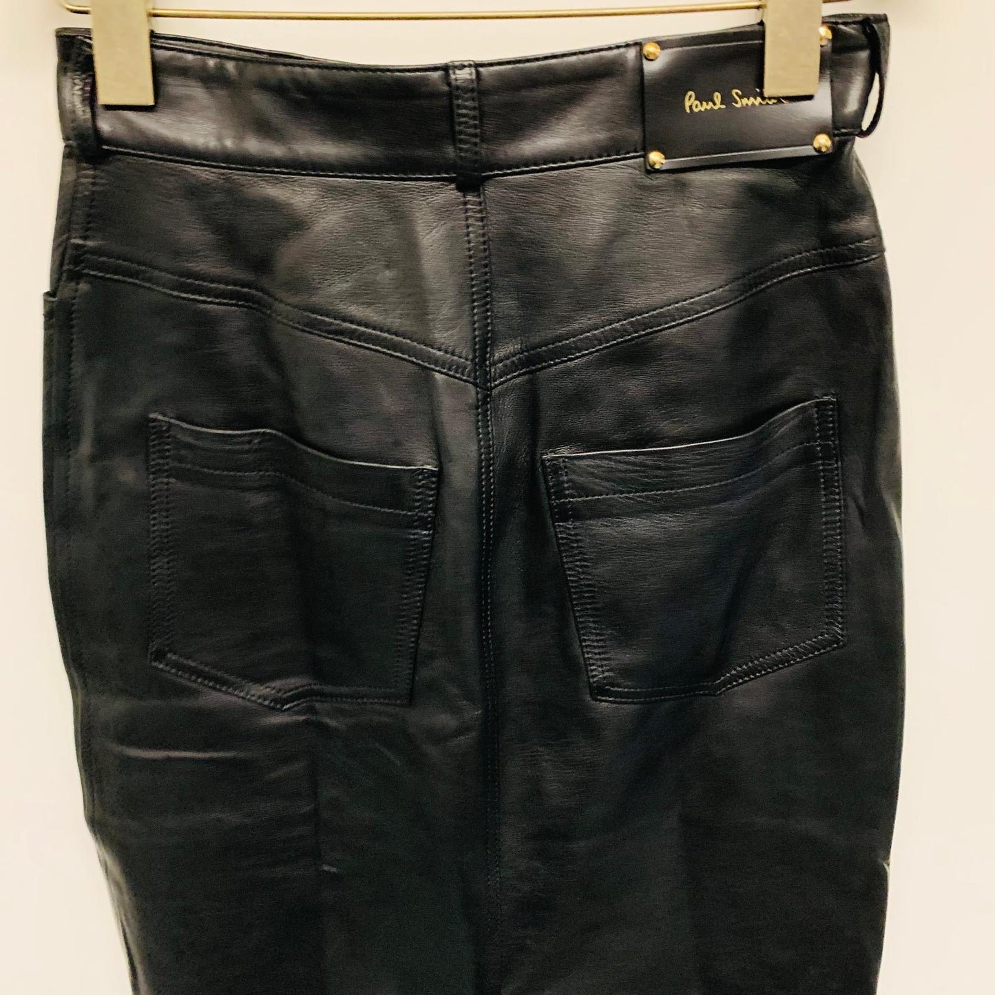 PAUL SMITH Ladies Black Leather A-Line Midi Length Skirt W24 NEW RRP800