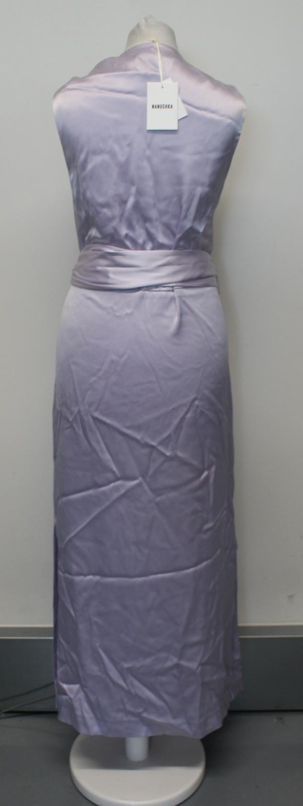NANUSHKA Ladies Shanti Lilac Tech Satin Sleeveless Knot Detail Dress L NEW