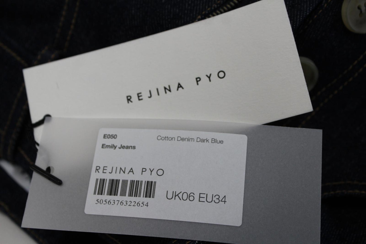 REJINA PYO Ladies Dark Blue Cotton Denim High-Rise Emily Jeans EU34 UK6 NEW
