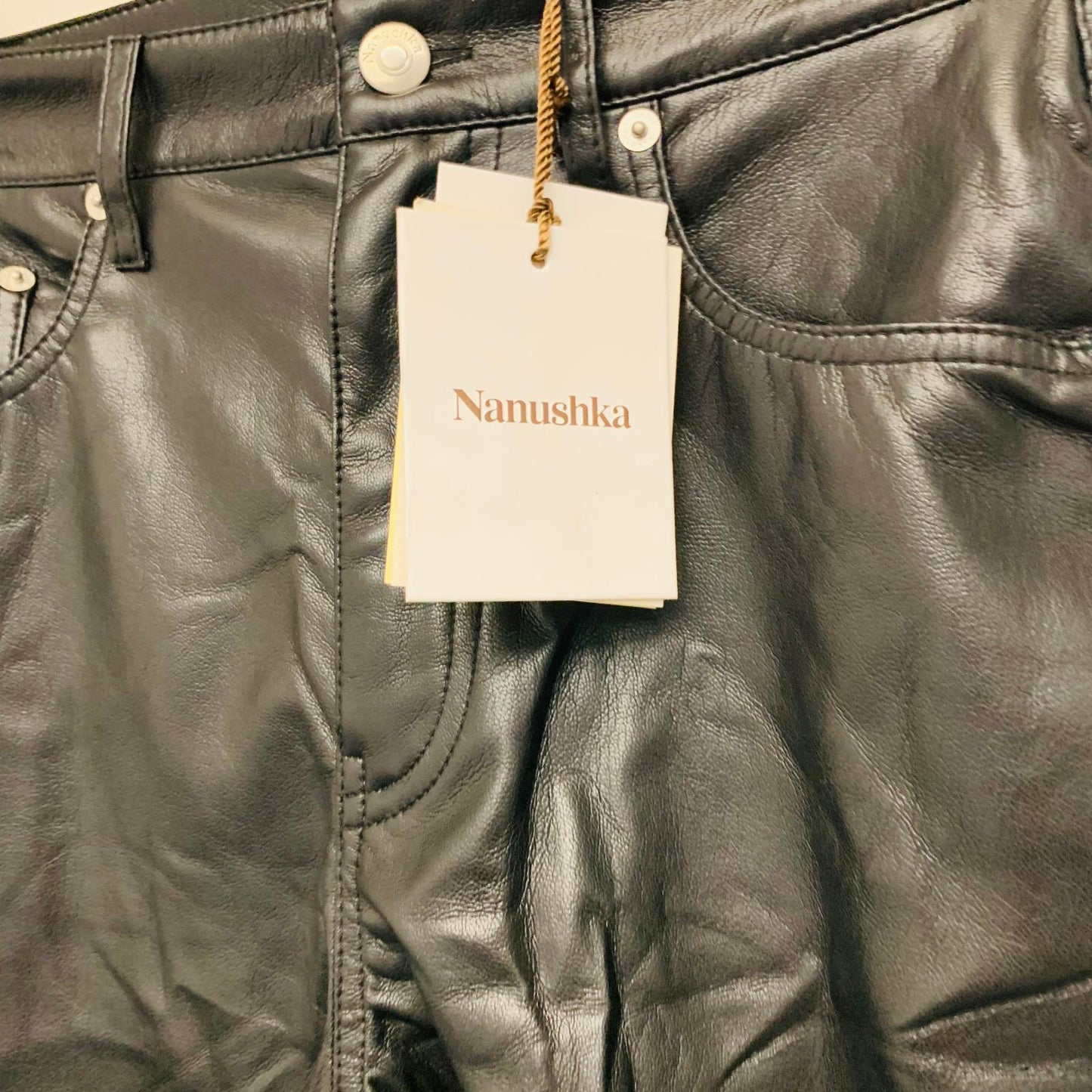 NANUSHKA Black Ladies Vegan Leather Five Pocket Pant Jeans UK XS NEW