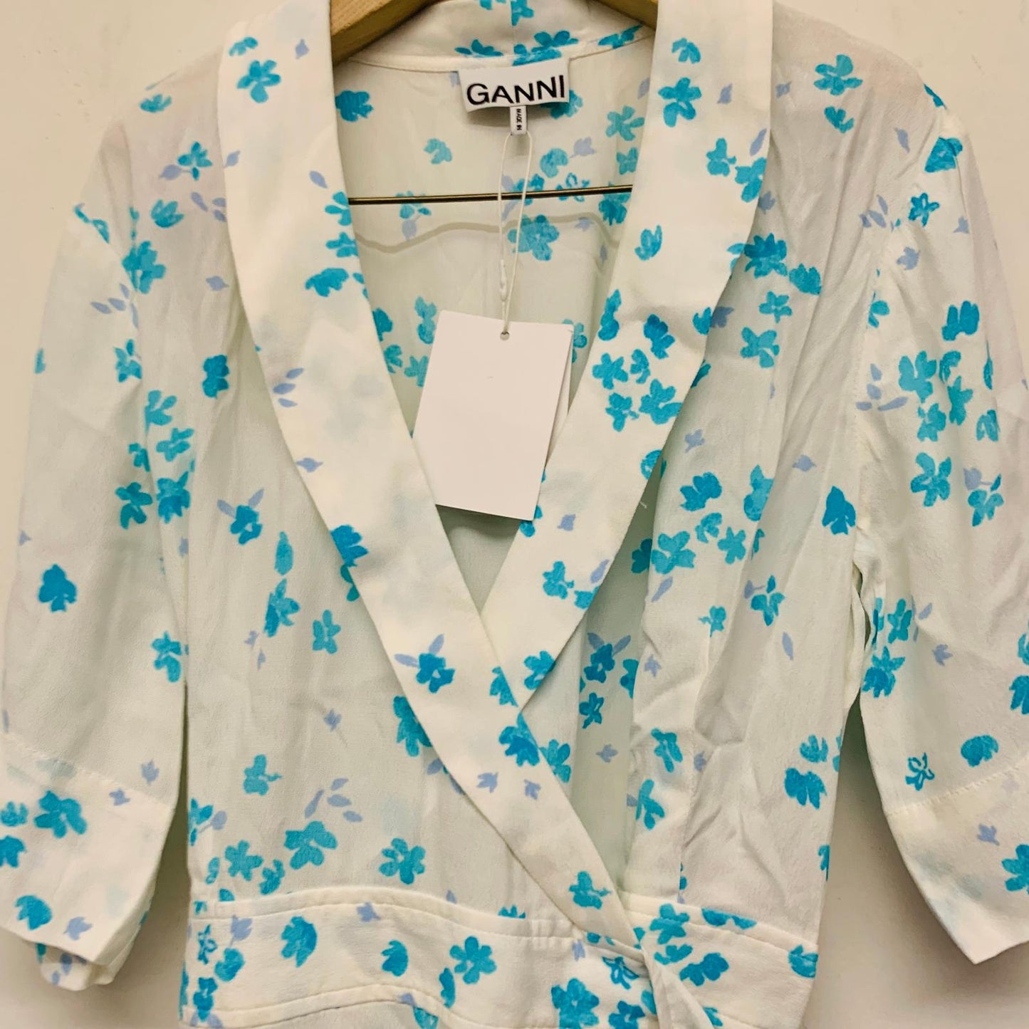 GANNI White Ladies Long Sleeve Floral V-Neck A-Line Dress Size UK 12 NEW