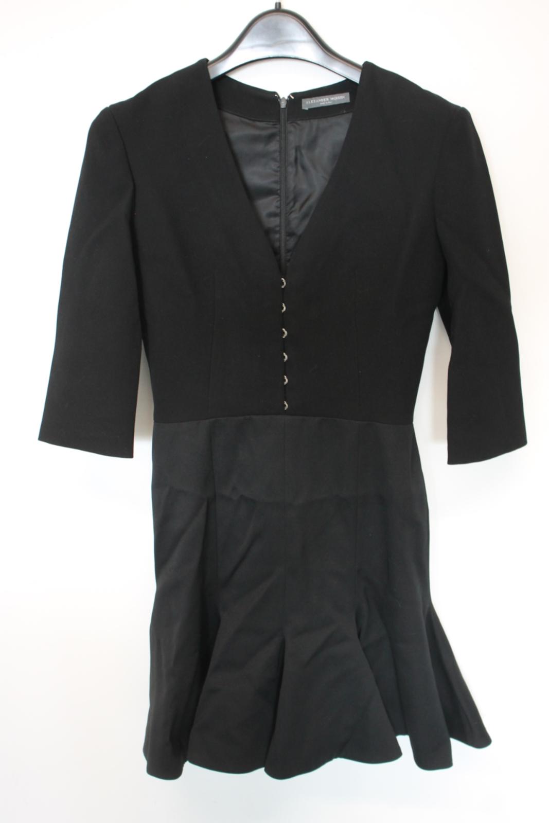 ALEXANDER MCQUEEN Ladies Black Cotton Half Sleeve V-Neck Dress EU34 UK6 NEW