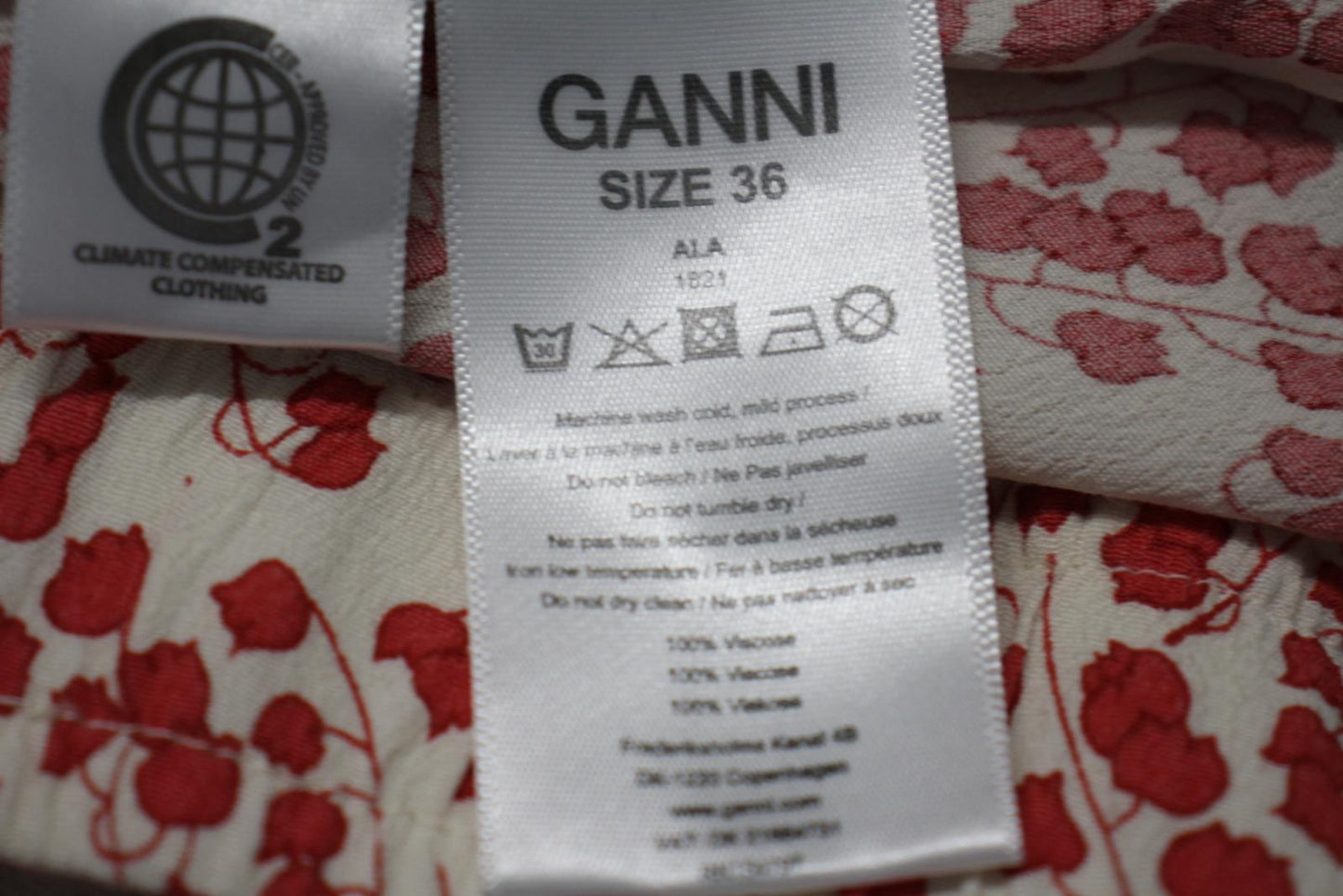 GANNI Ladies Red & Cream Tulip Print Elastic Waist Ala Skirt EU36 UK10 NEW