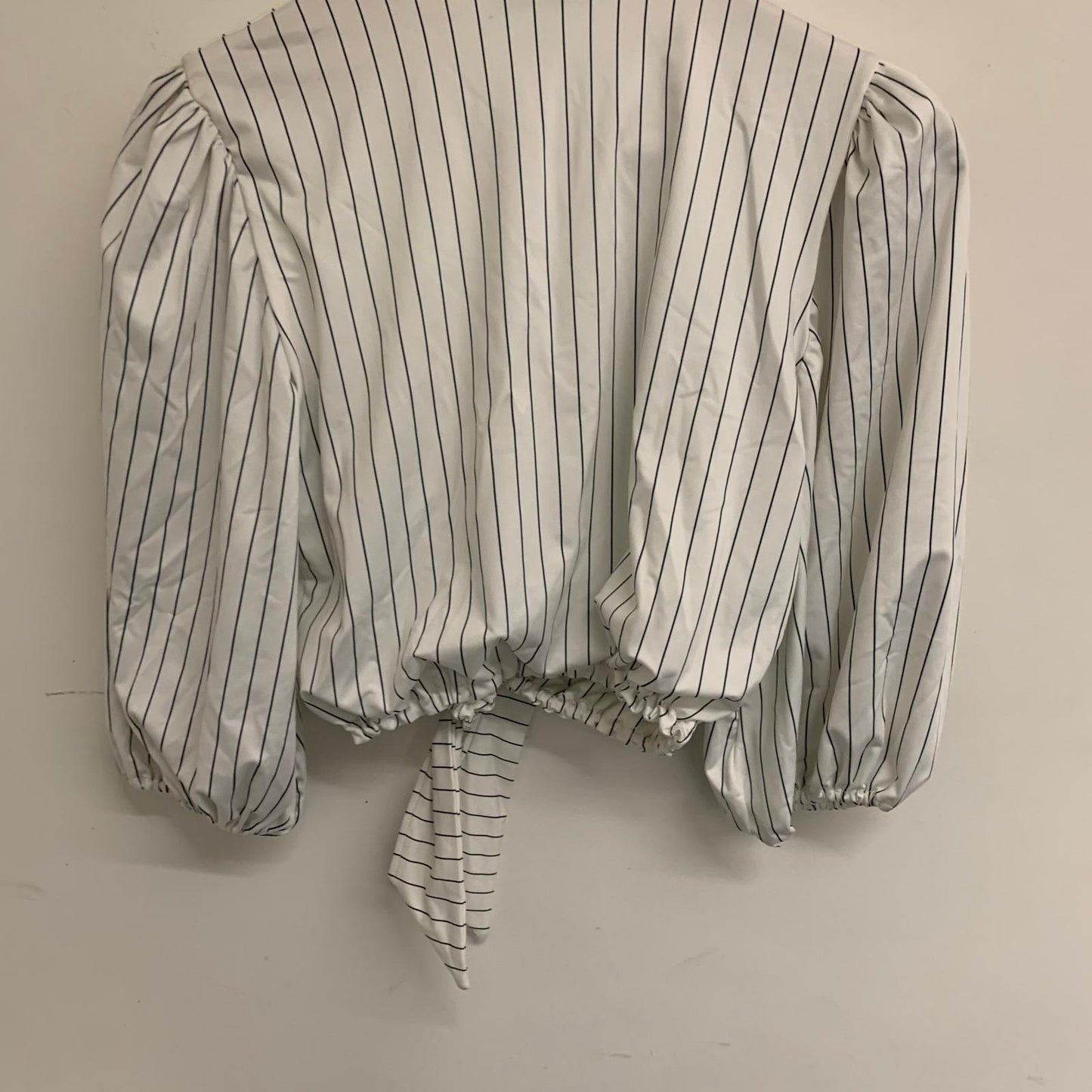 GANNI White Ladies Long Sleeve V-Neck Cropped Tie Stripe Blouse Top UK8 NEW
