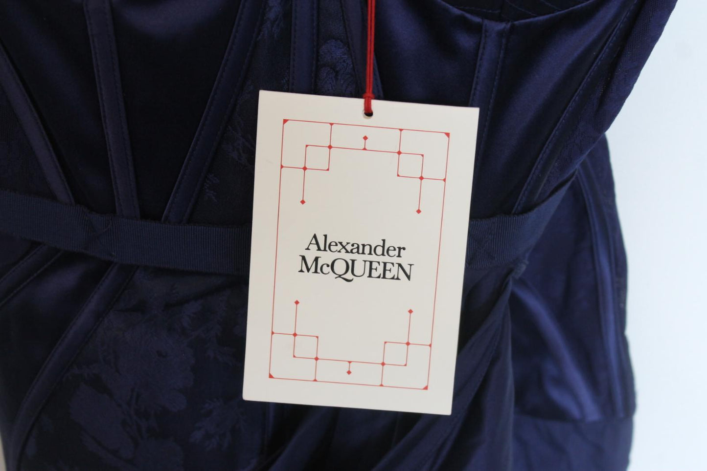 ALEXANDER MCQUEEN Ladies Navy Blue Silk Hi-Low Corset Dress EU34 UK6 NEW