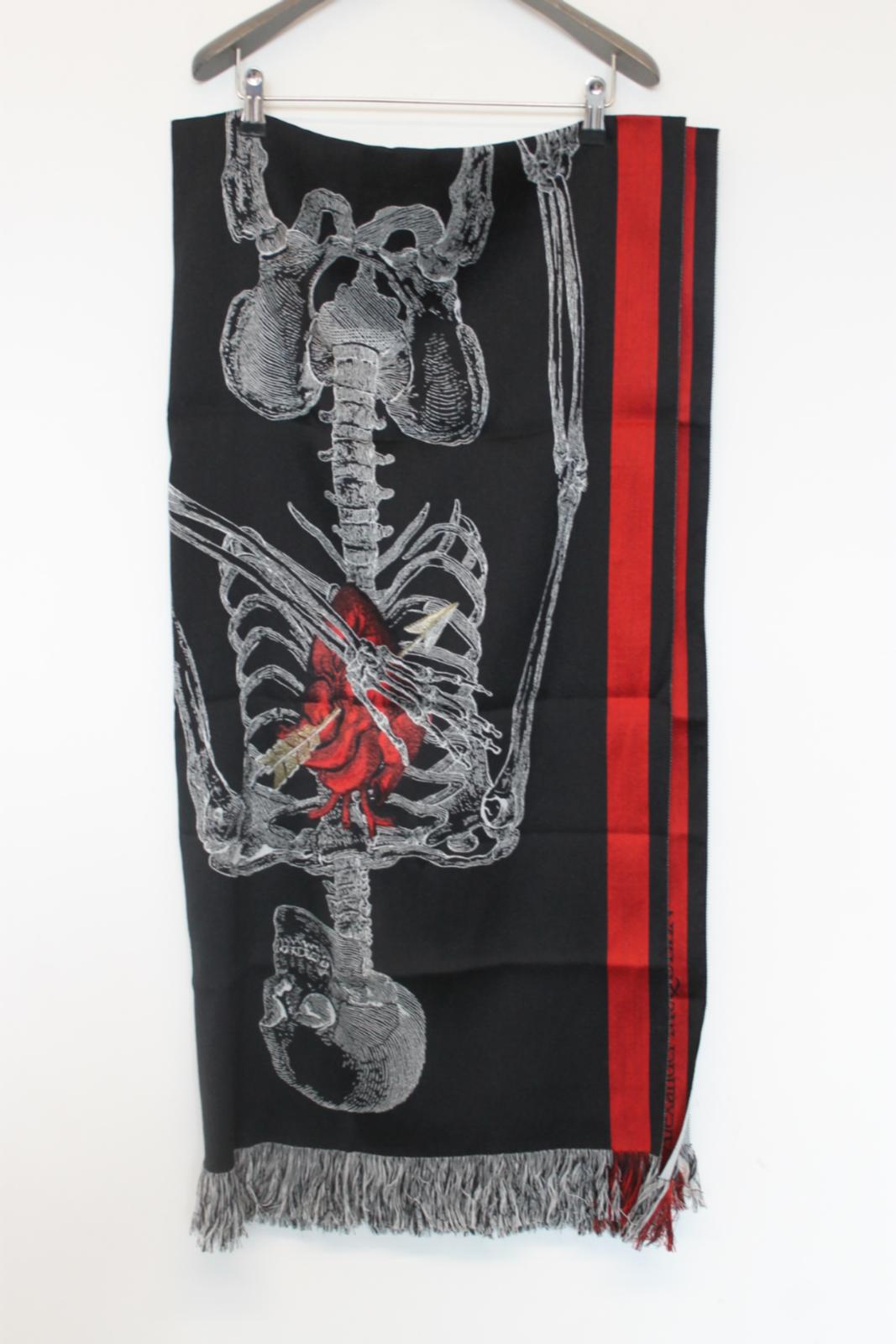 ALEXANDER MCQUEEN Ladies Black Beating Heart Skeleton Rectangular Scarf O/S NEW