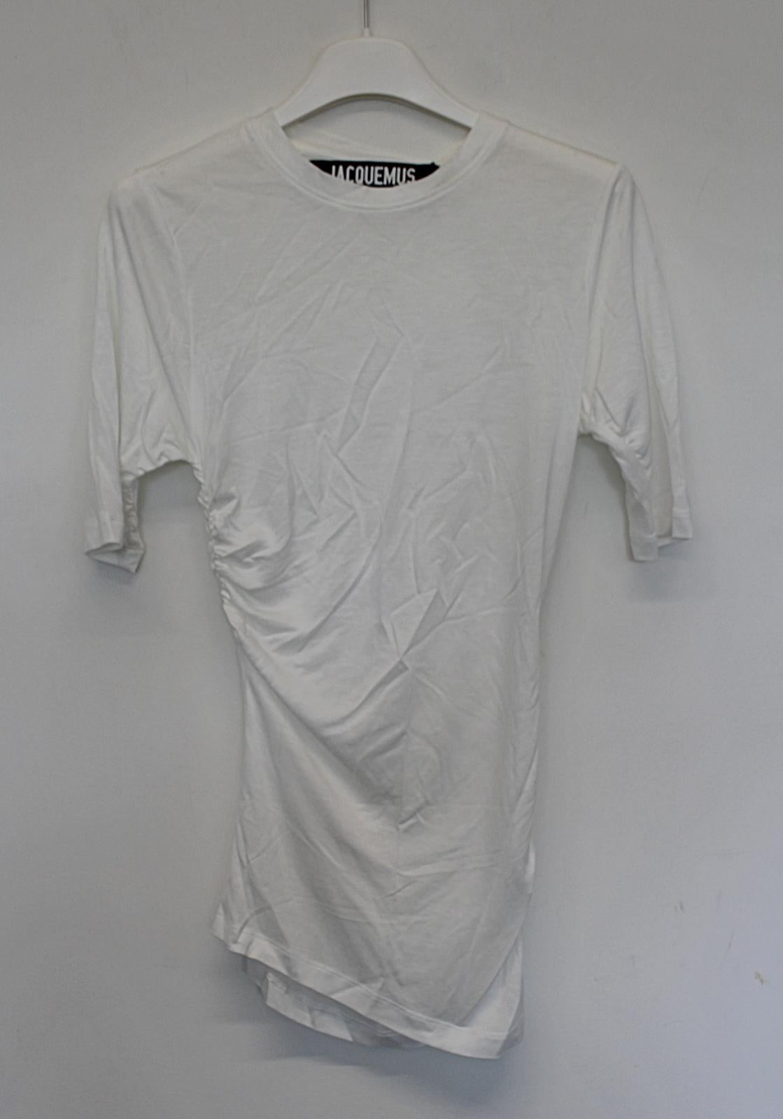 JACQUEMUS Ladies White Short Sleeve Ruched Fitted Lyocell T-Shirt S NEW