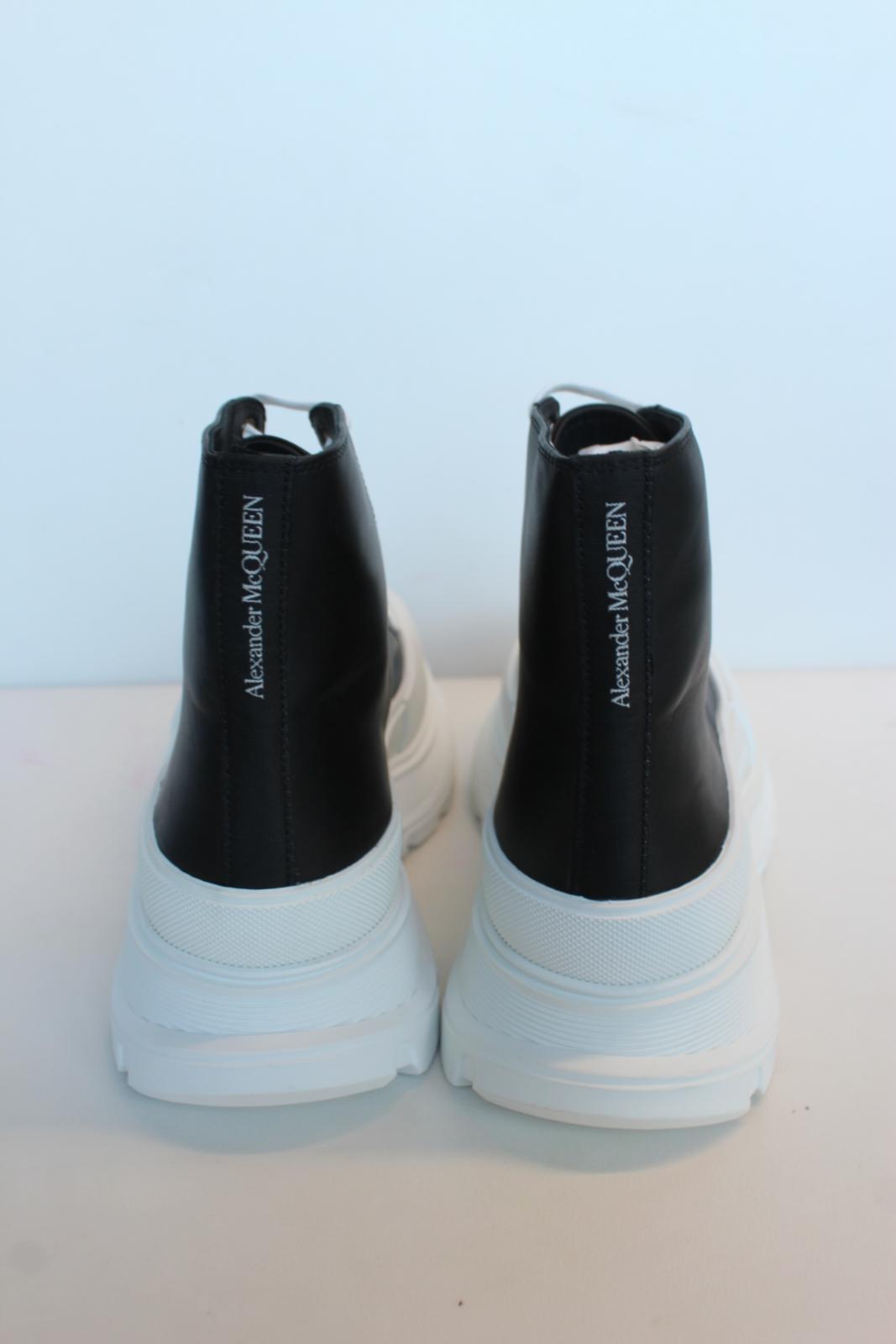 ALEXANDER MCQUEEN Men's Black White Tread Slick Leather Boots EU45 UK10.5 NEW