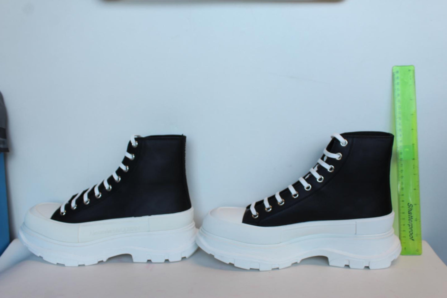 ALEXANDER MCQUEEN Men's Black White Tread Slick Leather Boots EU45 UK10.5 NEW