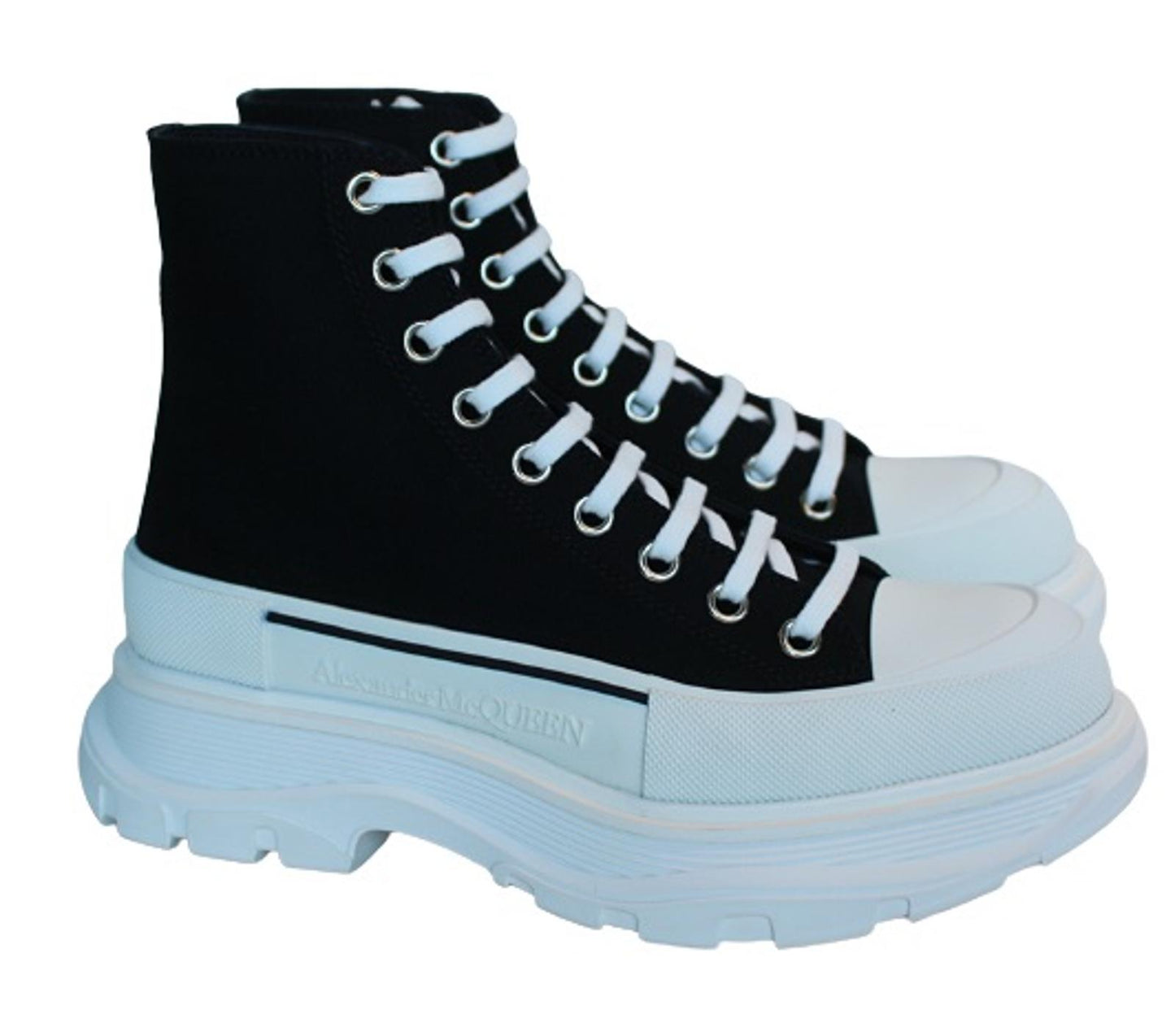 ALEXANDER MCQUEEN Men's Black White Tread Slick Canvas Boots EU40 UK6 NEW