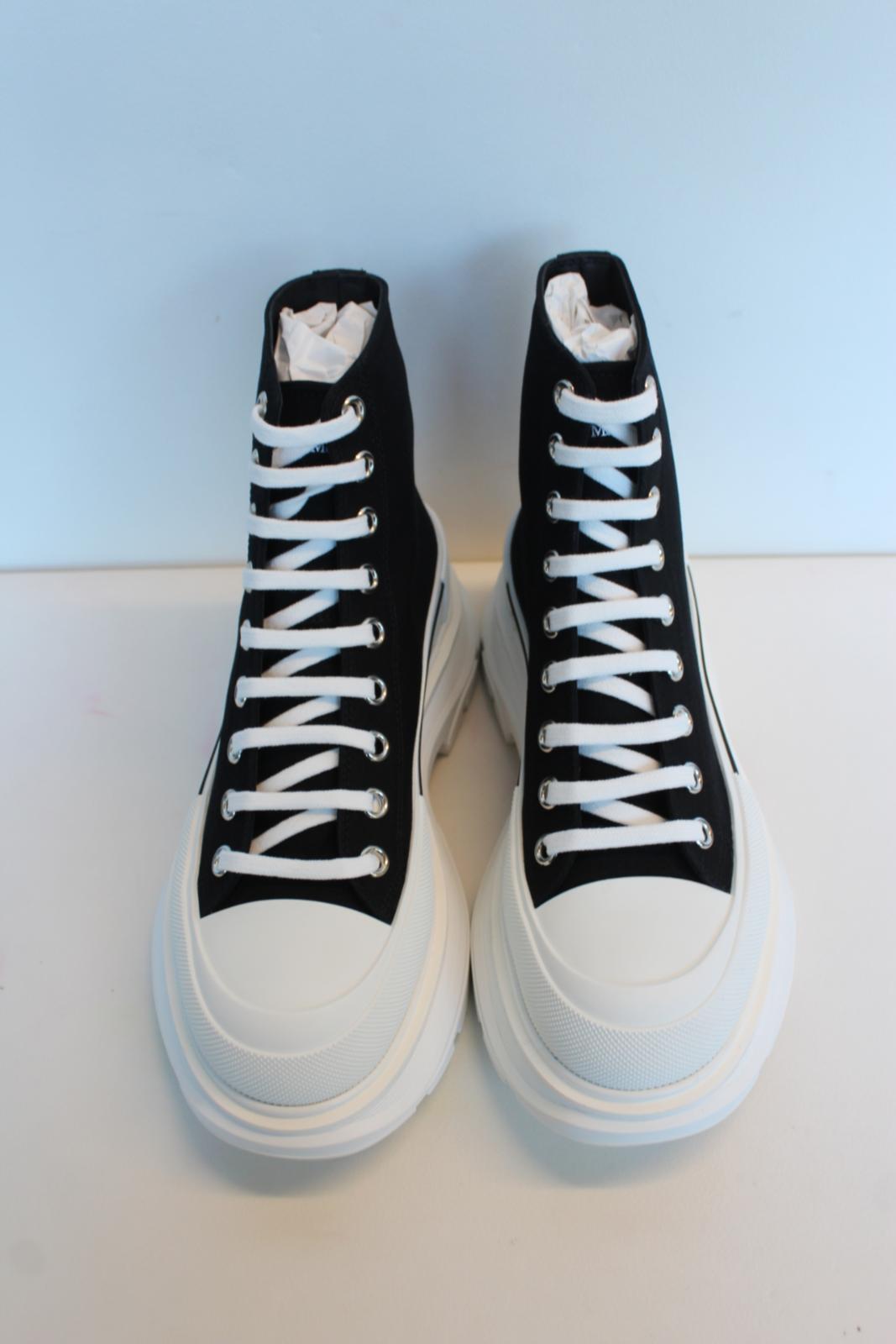 ALEXANDER MCQUEEN Men's Black White Tread Slick Canvas Boots EU40 UK6 NEW