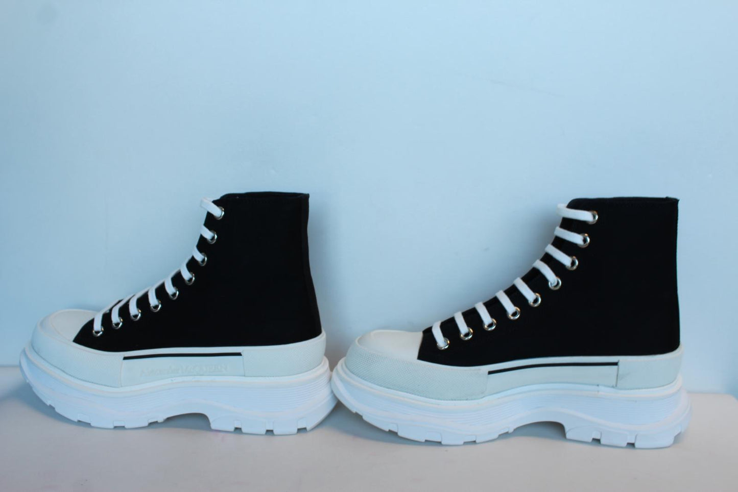 ALEXANDER MCQUEEN Men's Black White Tread Slick Canvas Boots EU42 UK8 NEW