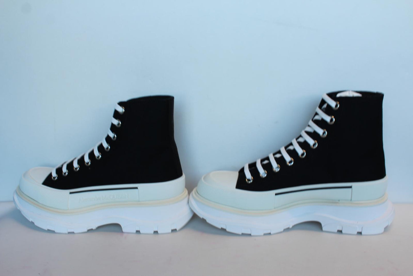 ALEXANDER MCQUEEN Men's Black White Tread Slick Canvas Boots EU41 UK7 NEW
