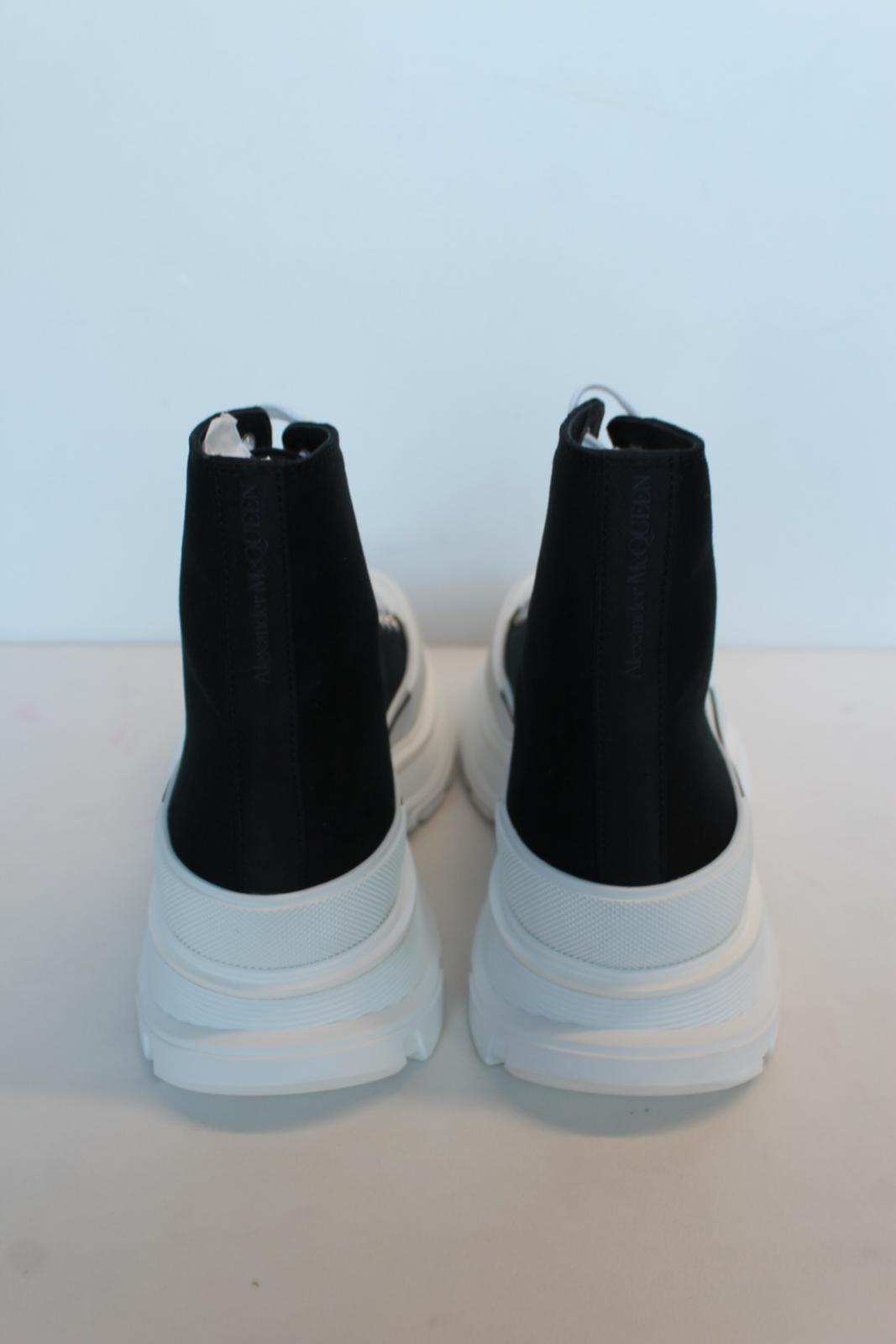 ALEXANDER MCQUEEN Men's Black White Tread Slick Canvas Boots EU44 UK10 NEW