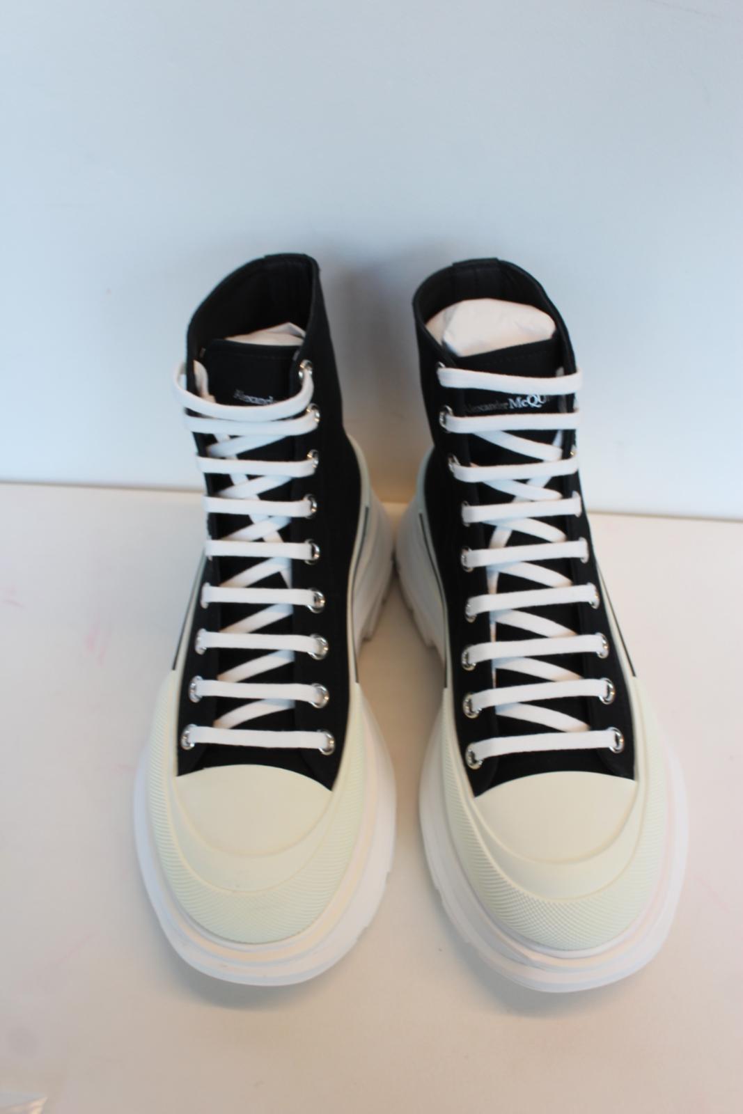 ALEXANDER MCQUEEN Men's Black White Tread Slick Canvas Boots EU40.5 UK6.5 NEW