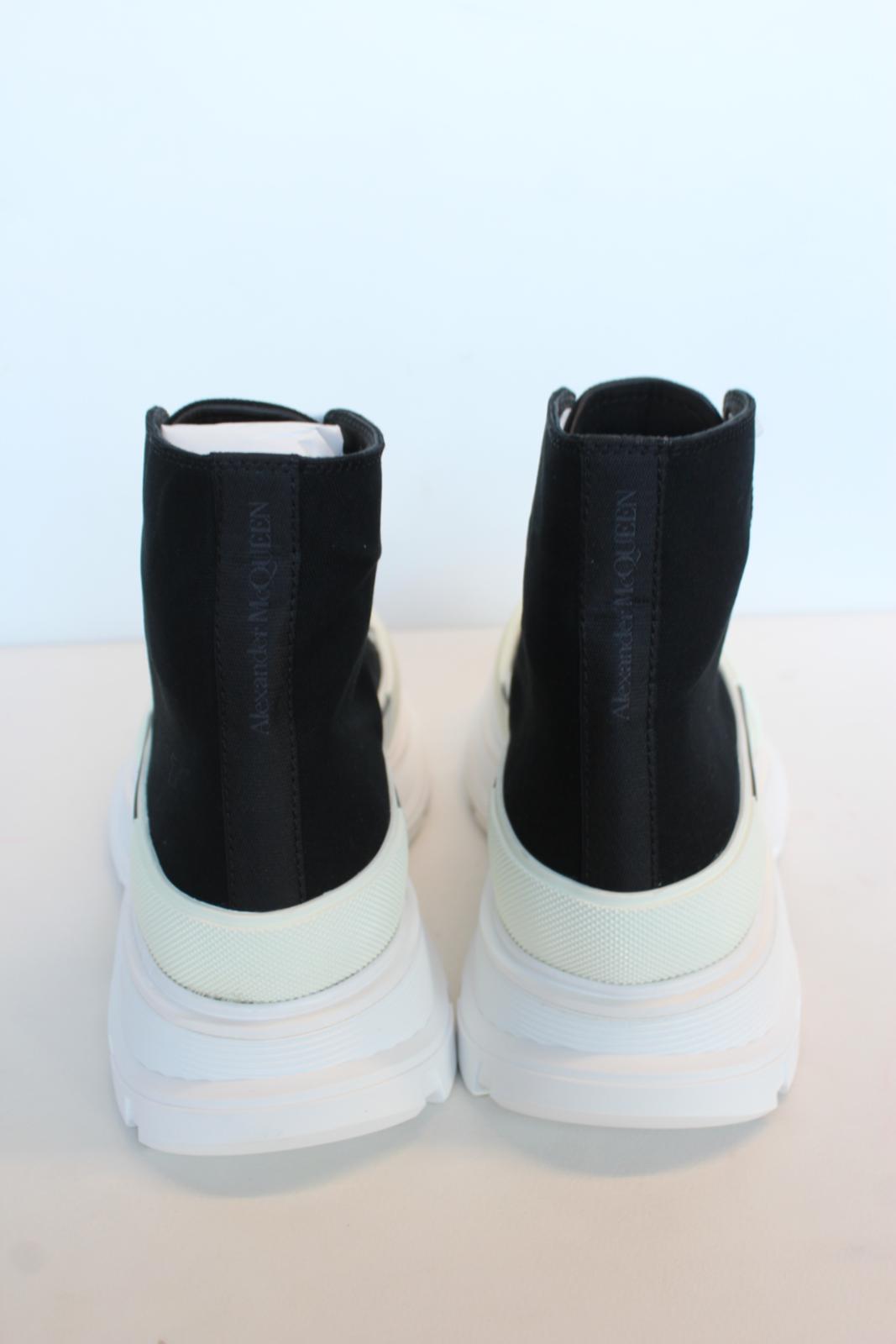 ALEXANDER MCQUEEN Men's Black White Tread Slick Canvas Boots EU40.5 UK6.5 NEW