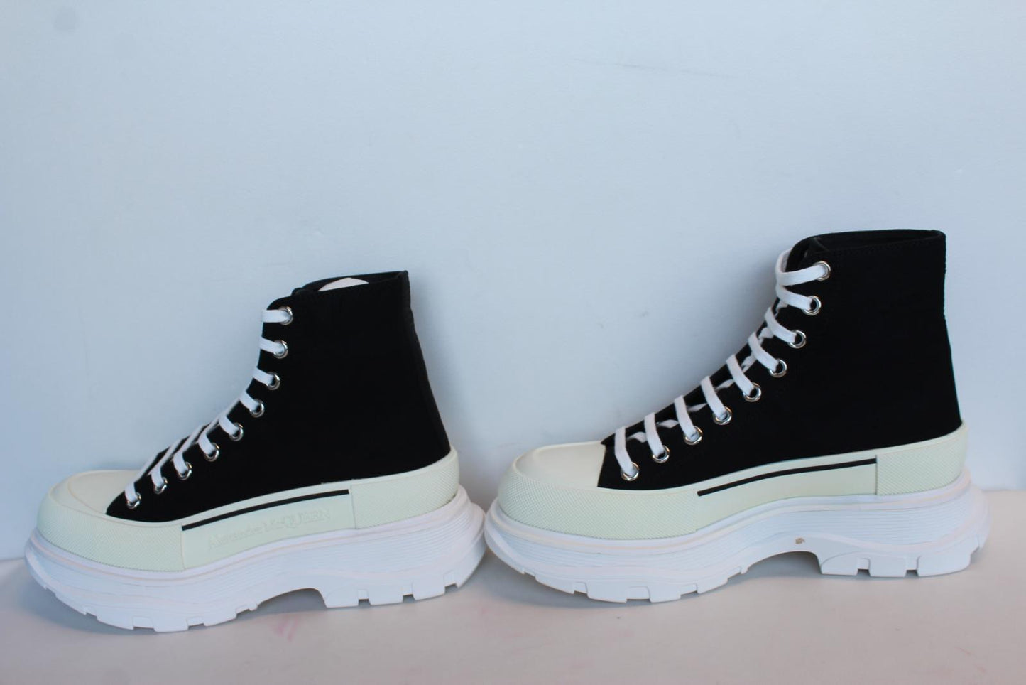 ALEXANDER MCQUEEN Men's Black White Tread Slick Canvas Boots EU40.5 UK6.5 NEW