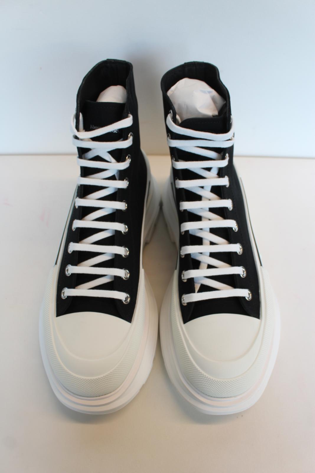 ALEXANDER MCQUEEN Men's Black White Tread Slick Canvas Boots EU44.5 UK10.5 NEW