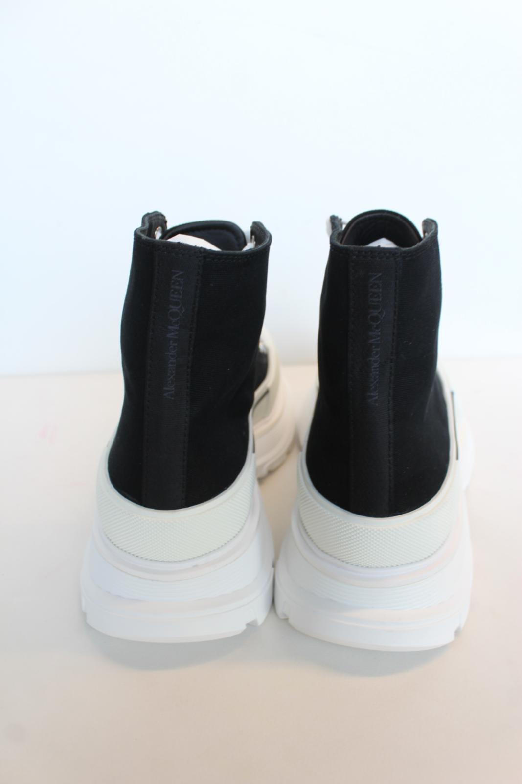 ALEXANDER MCQUEEN Men's Black White Tread Slick Canvas Boots EU44.5 UK10.5 NEW