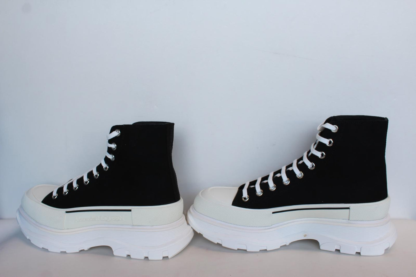 ALEXANDER MCQUEEN Men's Black White Tread Slick Canvas Boots EU44.5 UK10.5 NEW