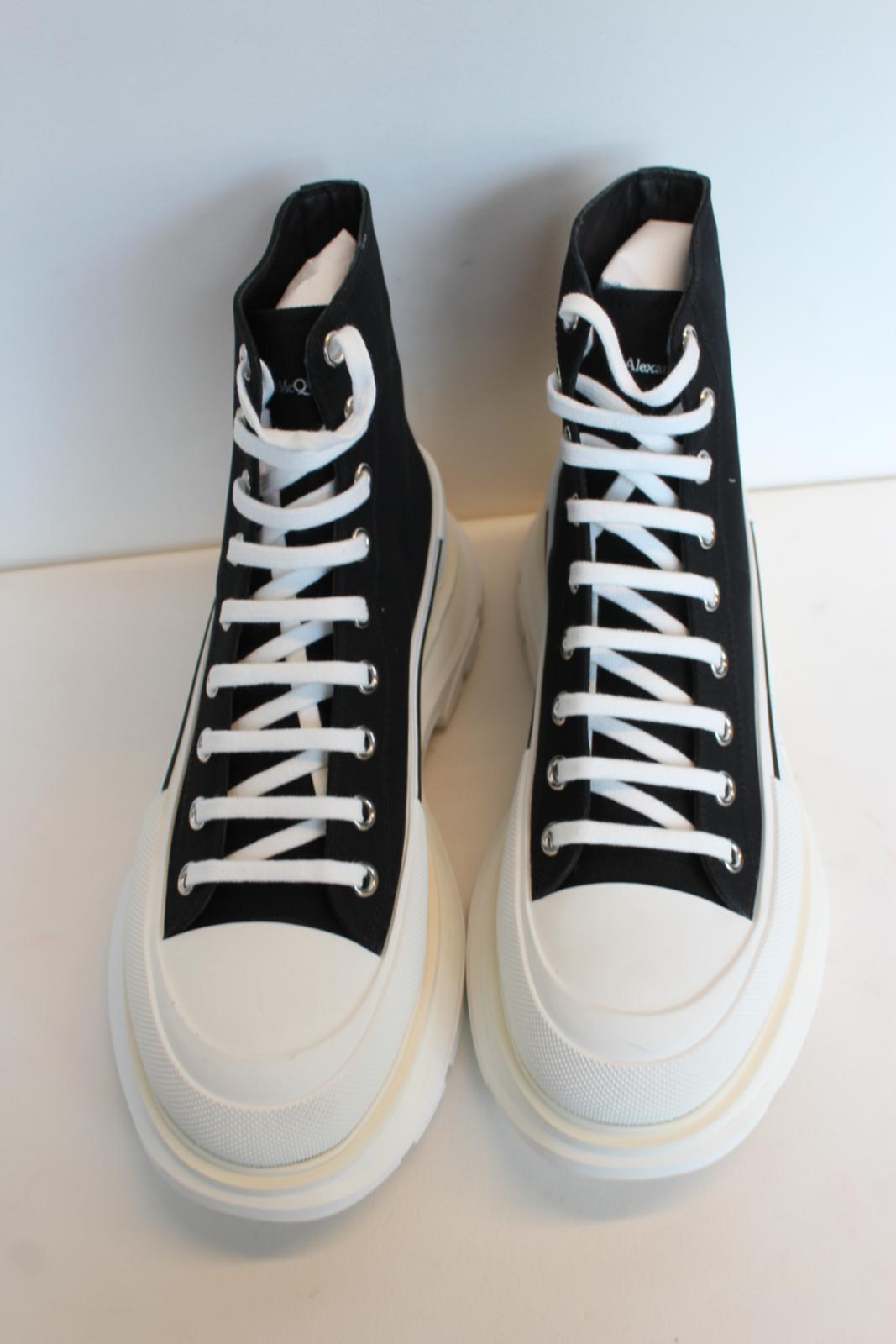 ALEXANDER MCQUEEN Men's Black White Tread Slick Canvas Boots EU43.5 UK9.5 NEW