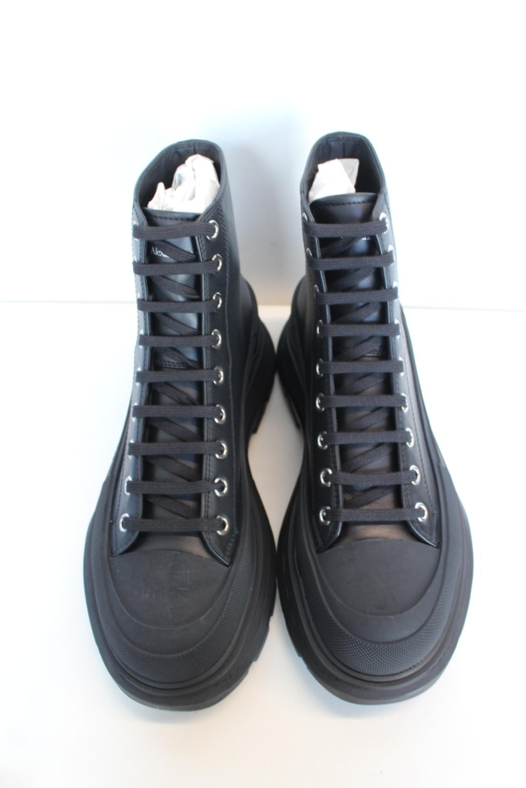 ALEXANDER MCQUEEN Men's Black Tread Slick Leather Rubber Boots EU43 UK9 NEW