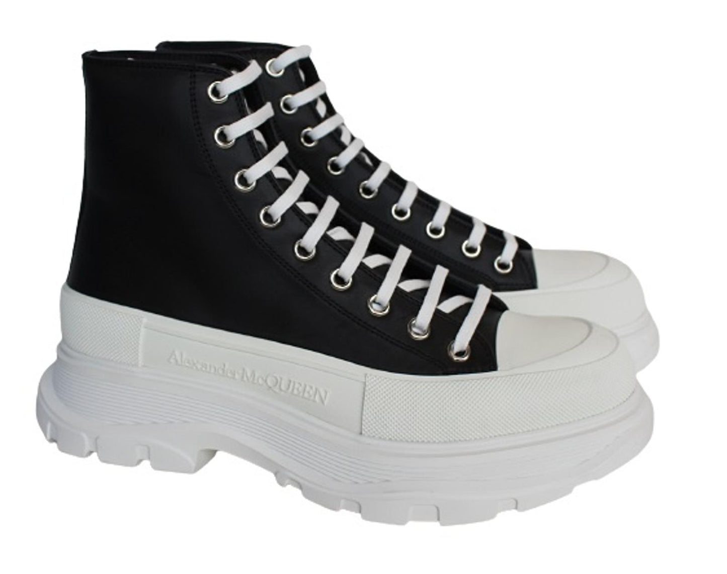 ALEXANDER MCQUEEN Men's Black White Tread Slick Leather Boots EU43 UK9 NEW