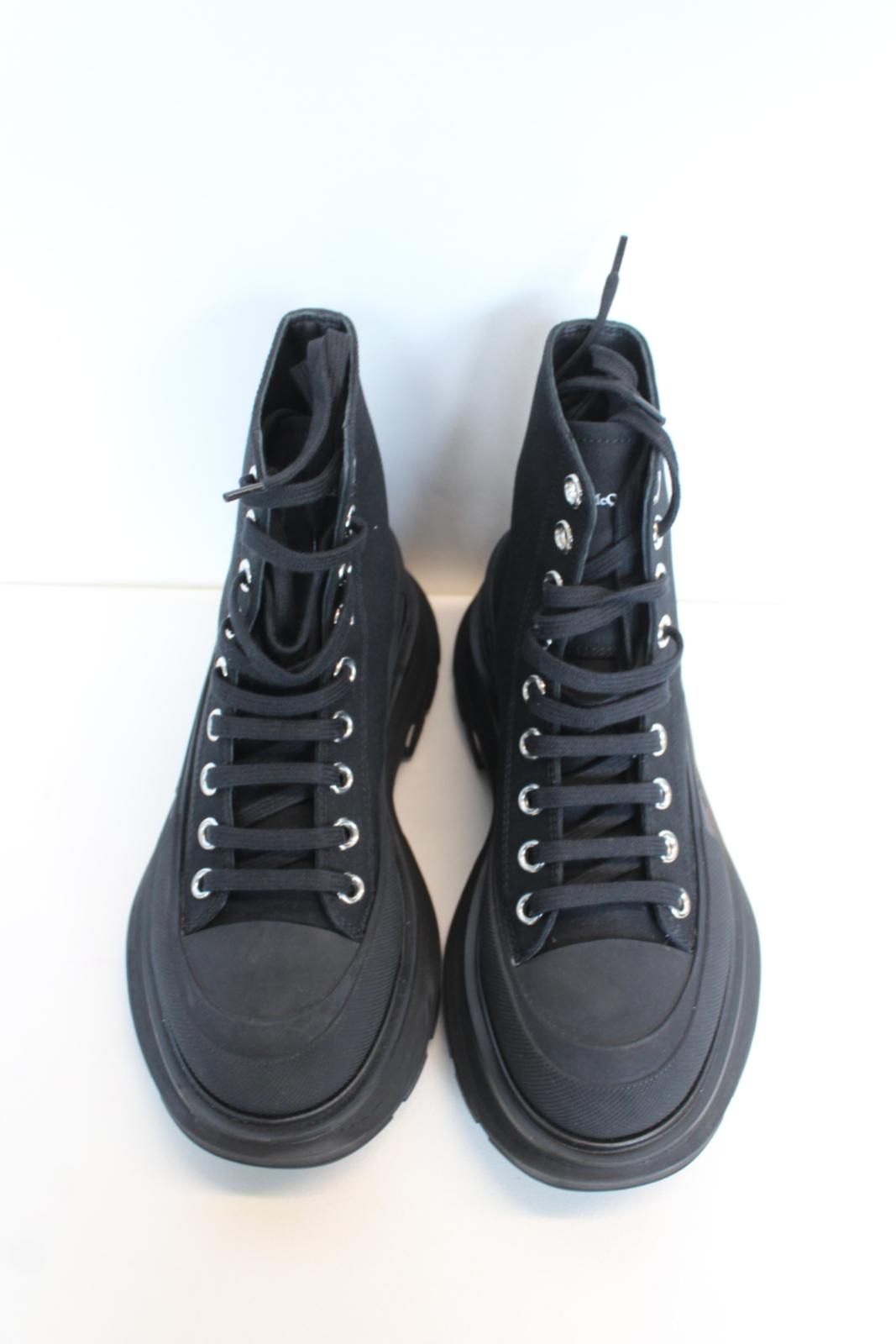 ALEXANDER MCQUEEN Ladies Black Tread Slick Canvas Rubber Boots EU37 UK4 NEW