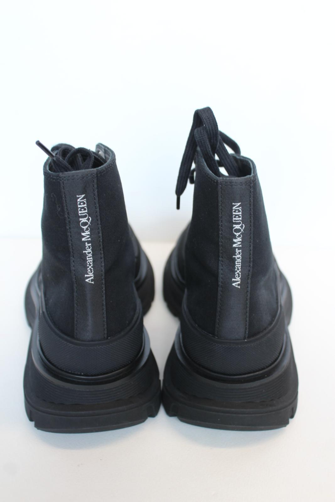 ALEXANDER MCQUEEN Ladies Black Tread Slick Canvas Rubber Boots EU37 UK4 NEW