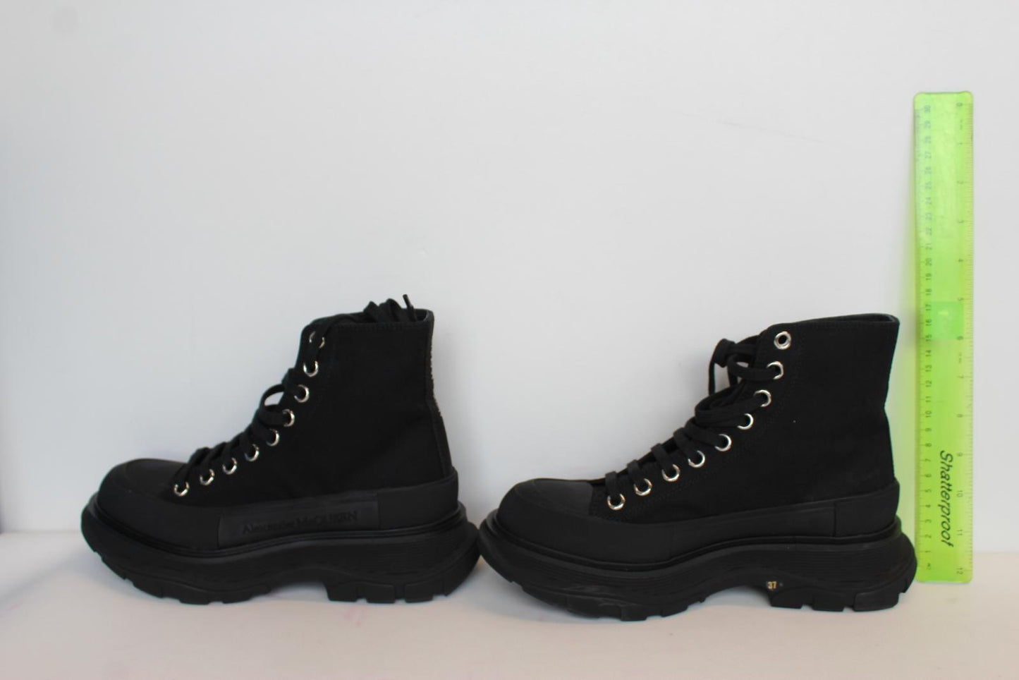 ALEXANDER MCQUEEN Ladies Black Tread Slick Canvas Rubber Boots EU37 UK4 NEW