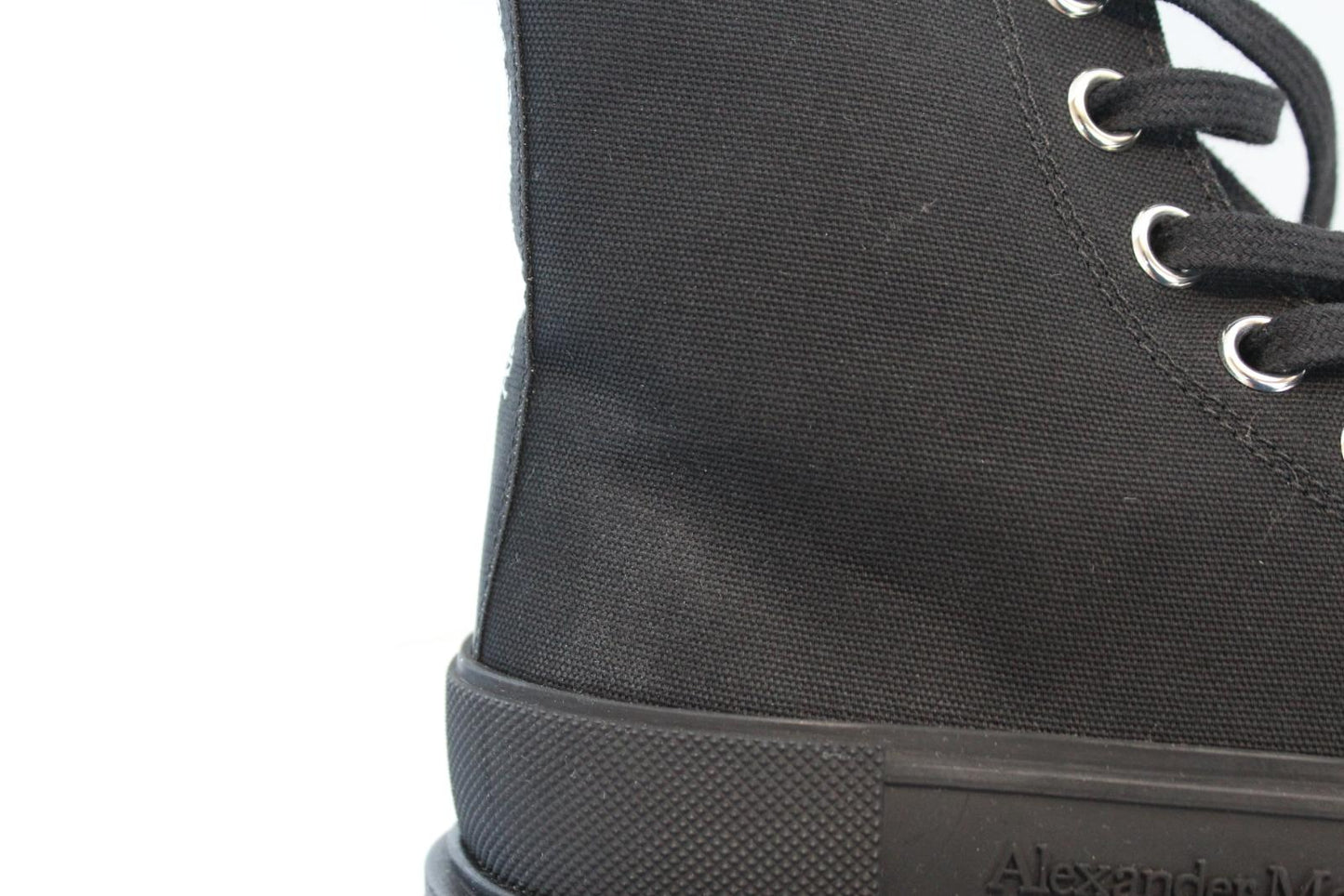 ALEXANDER MCQUEEN Ladies Black Tread Slick Canvas Rubber Boots EU37 UK4 NEW