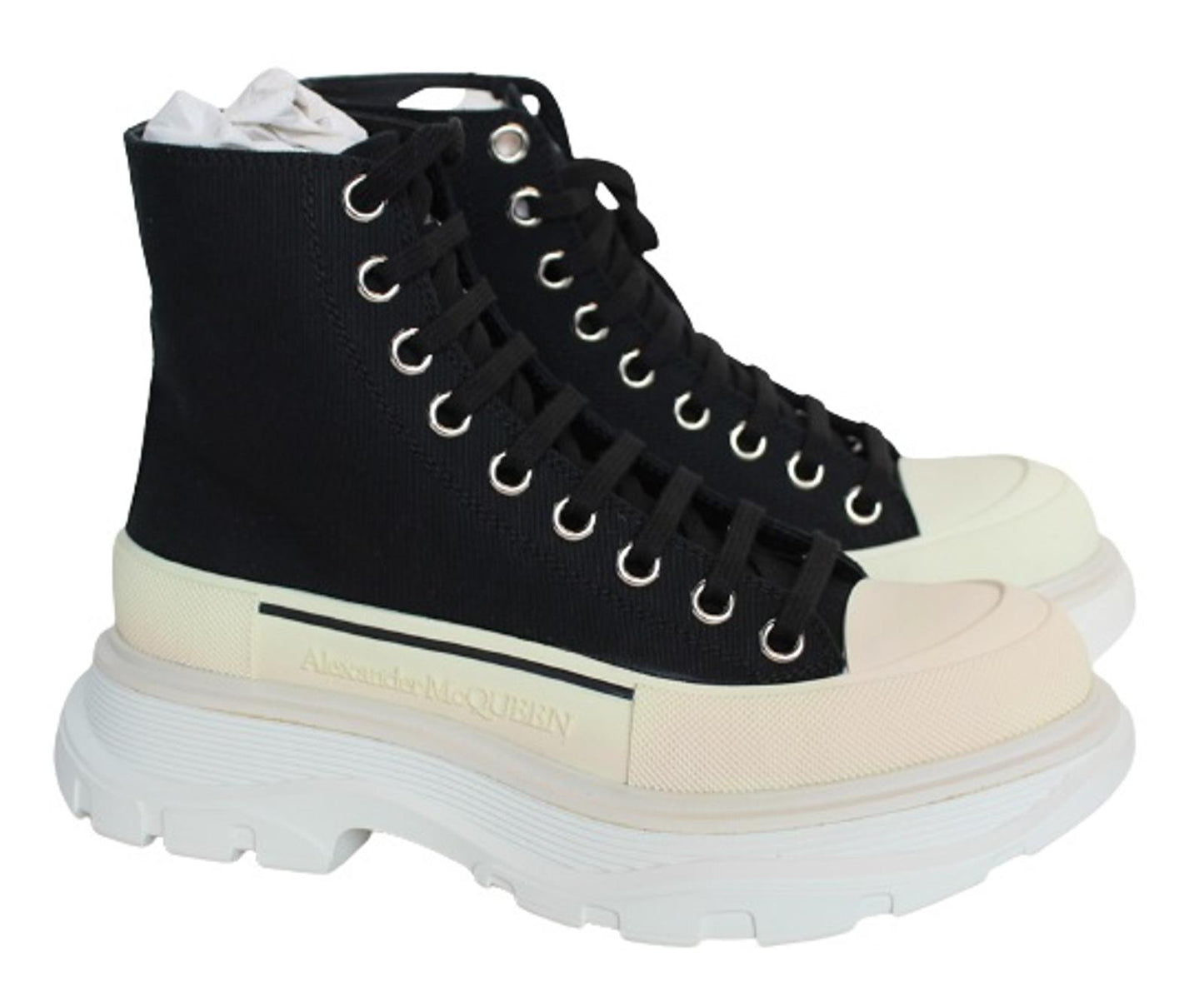 ALEXANDER MCQUEEN Ladies Black White Tread Slick Canvas Boots EU37 UK4 NEW