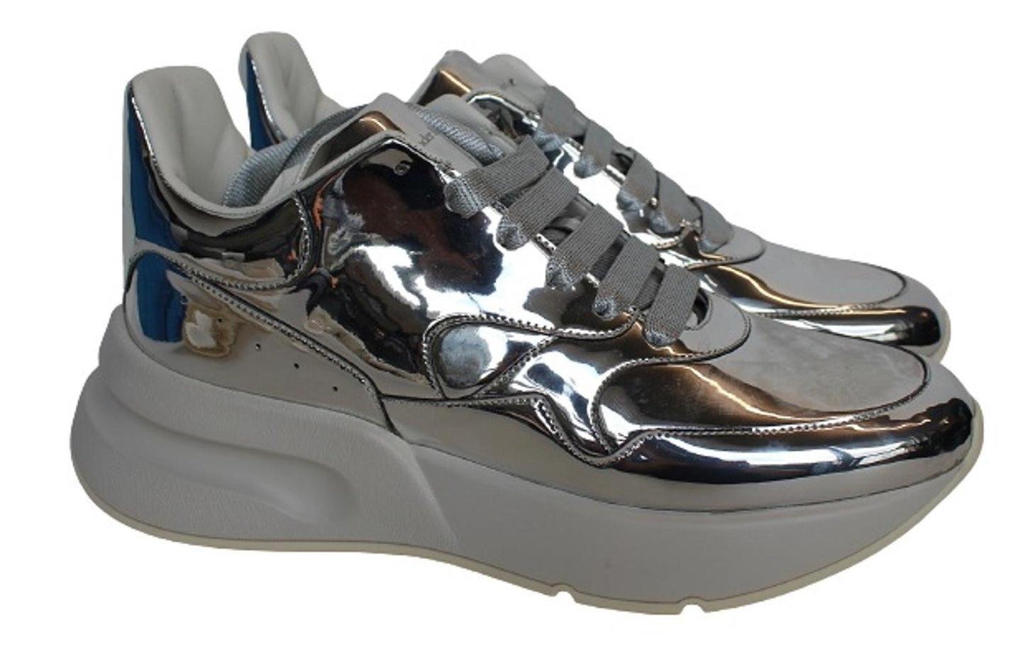 ALEXANDER MCQUEEN Men's Silver Magic Mirror Oversized Runner Trainers UK9 NEW