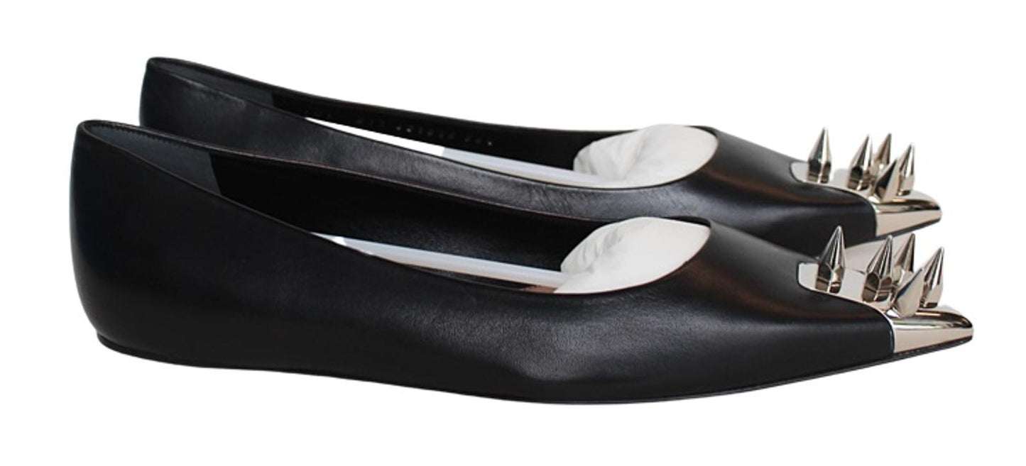 ALEXANDER MCQUEEN Ladies Black Leather Punk Stud Flat Shoes EU36.5 UK3.5 NEW