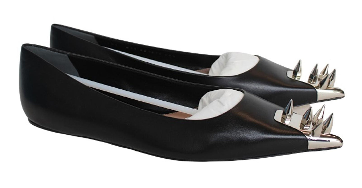 ALEXANDER MCQUEEN Ladies Black Leather Punk Stud Flat Shoes EU38.5 UK5.5 NEW