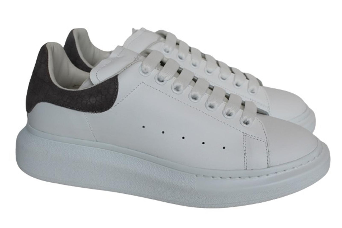 ALEXANDER MCQUEEN Men's White/Lead Crocodile Oversized Leather Trainers UK8 NEW