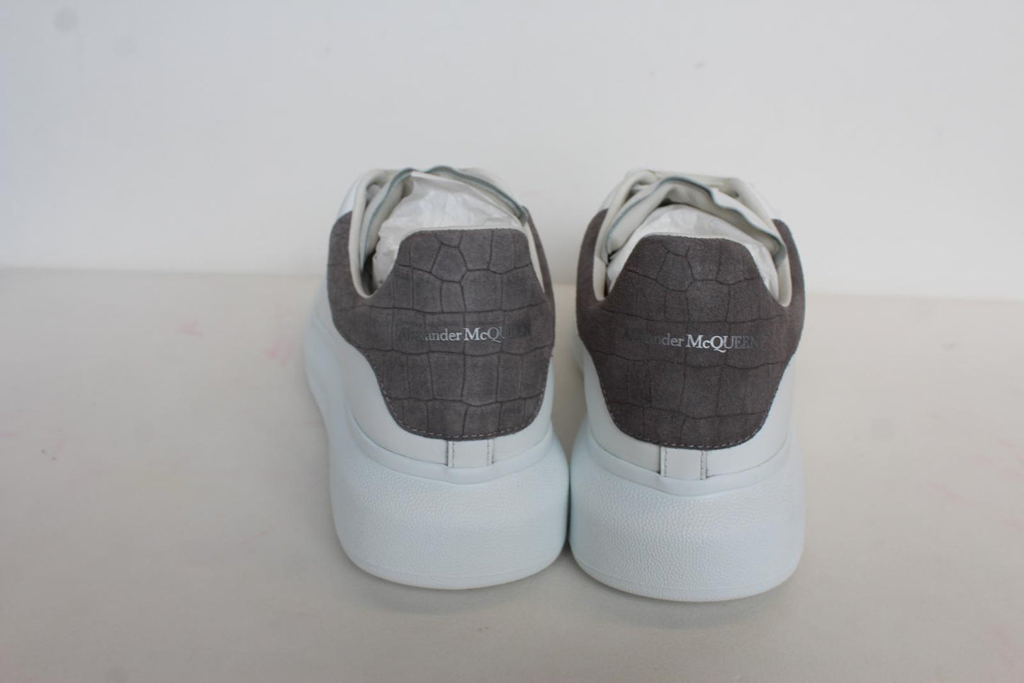 ALEXANDER MCQUEEN Men's White/Lead Crocodile Oversized Leather Trainers UK8 NEW