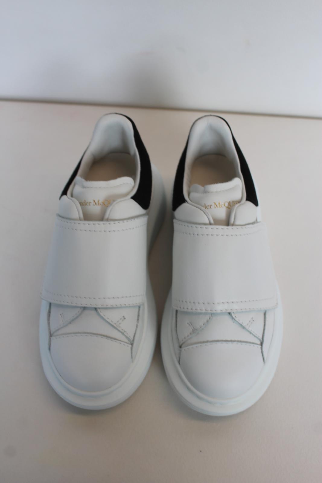 ALEXANDER MCQUEEN Kids' White Black Leather Touch Strap Trainers EU25 UK8 NEW