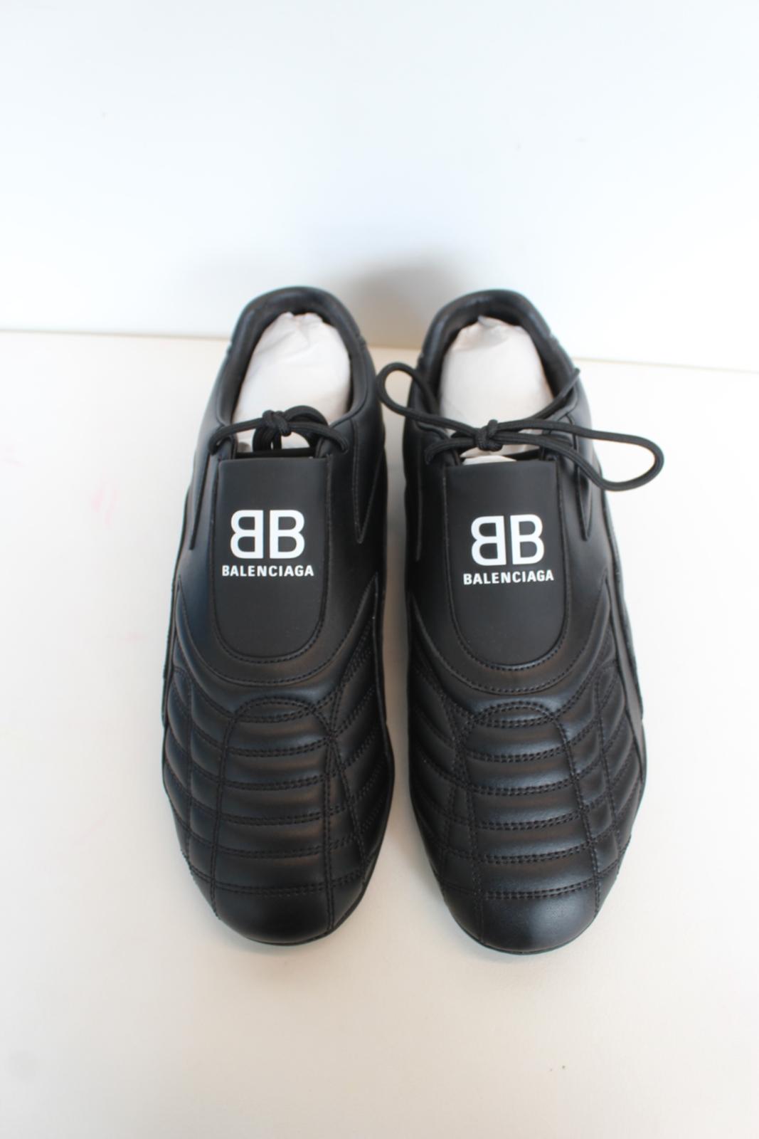 BALENCIAGA Men's Black Quilted White Logo Low Top Trainers Sneakers EU43 UK9 NEW