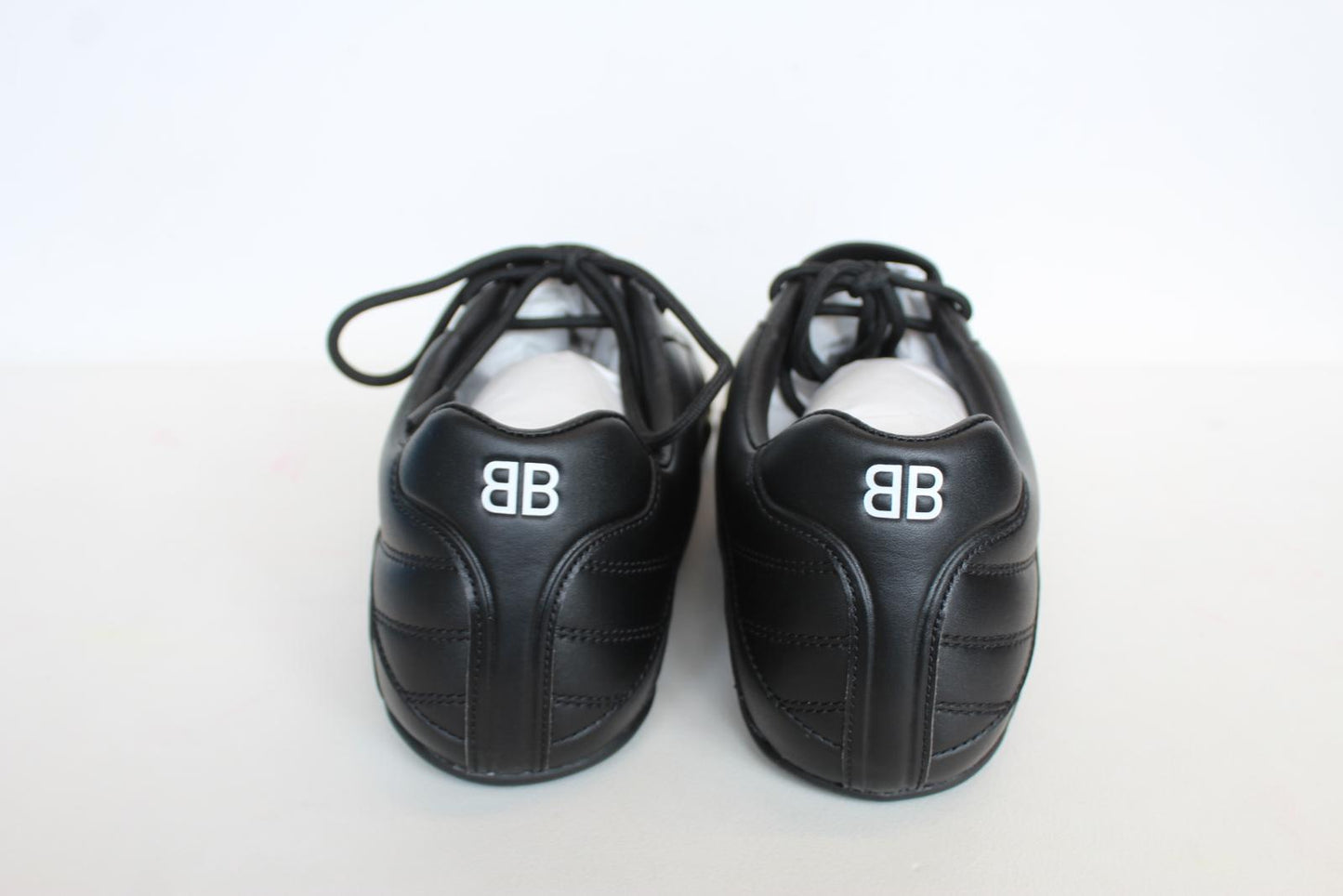 BALENCIAGA Men's Black Quilted White Logo Low Top Trainers Sneakers EU43 UK9 NEW