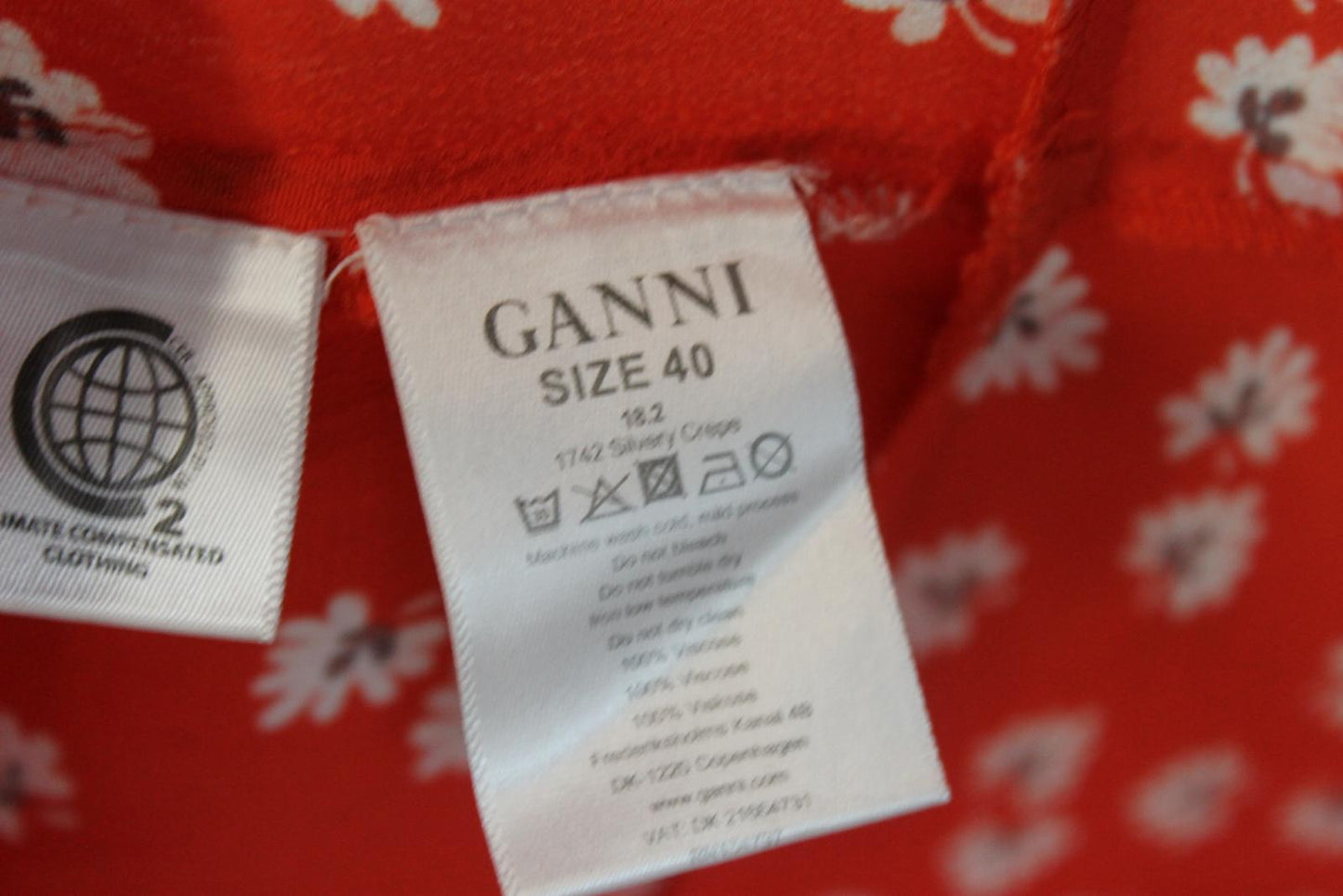 GANNI Ladies Red floral Short Sleeve Hi-Low Wrap Dress EU40 UK12 NEW