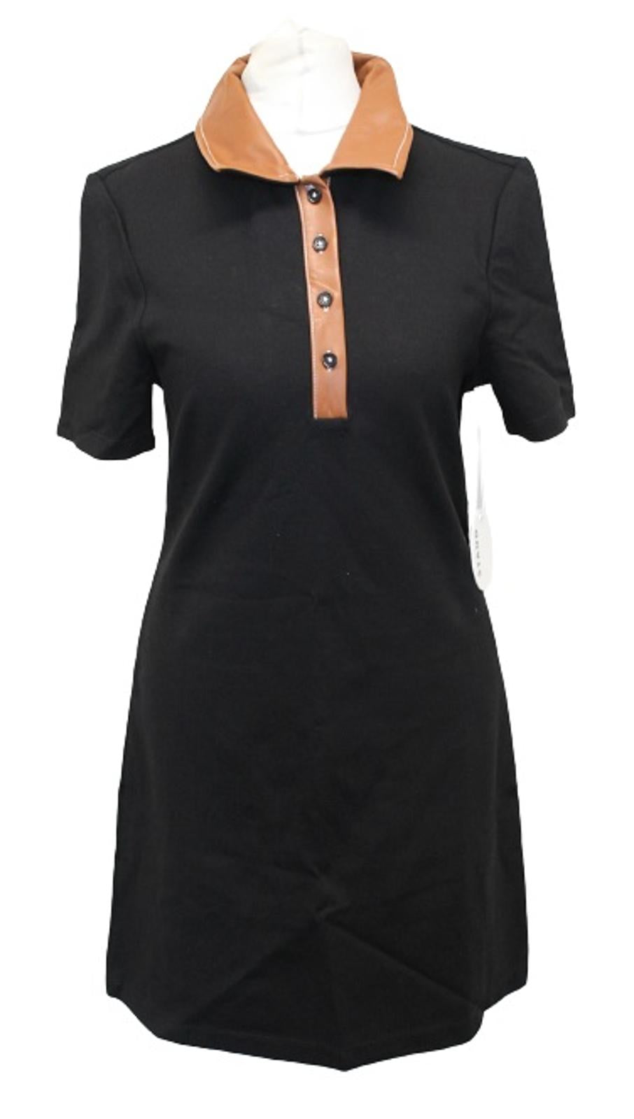 STAUD Ladies Jay Black Brown Contrast Collar Polo Shirt Mini Dress XS NEW