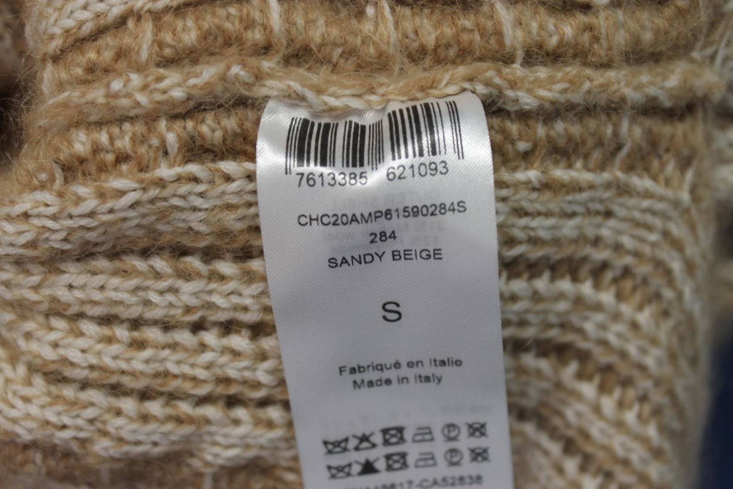 CHLOE Ladies Sandy Beige Striped Knit Poncho Hoodie Size S BNWT
